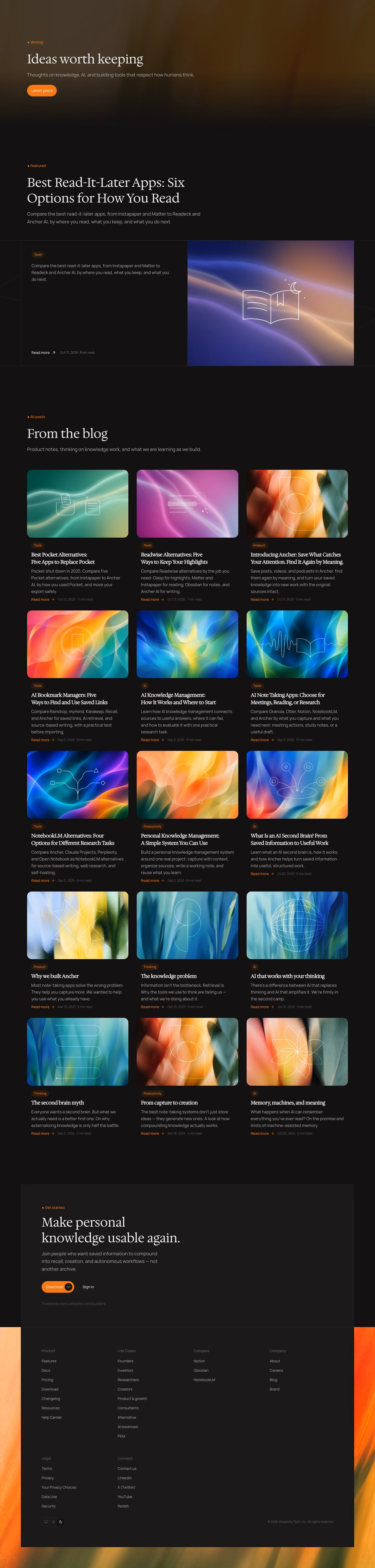 Ancher Blog pages section design