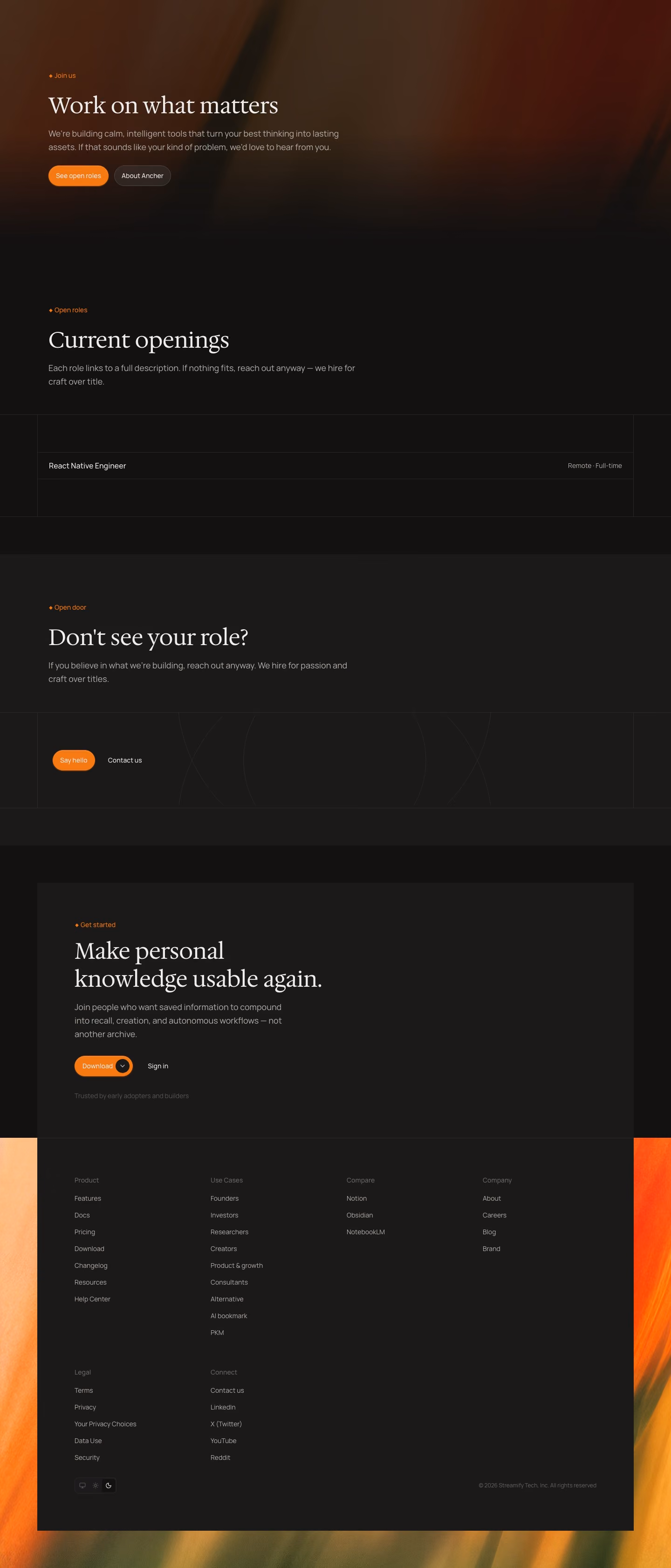 Ancher Careers pages section design