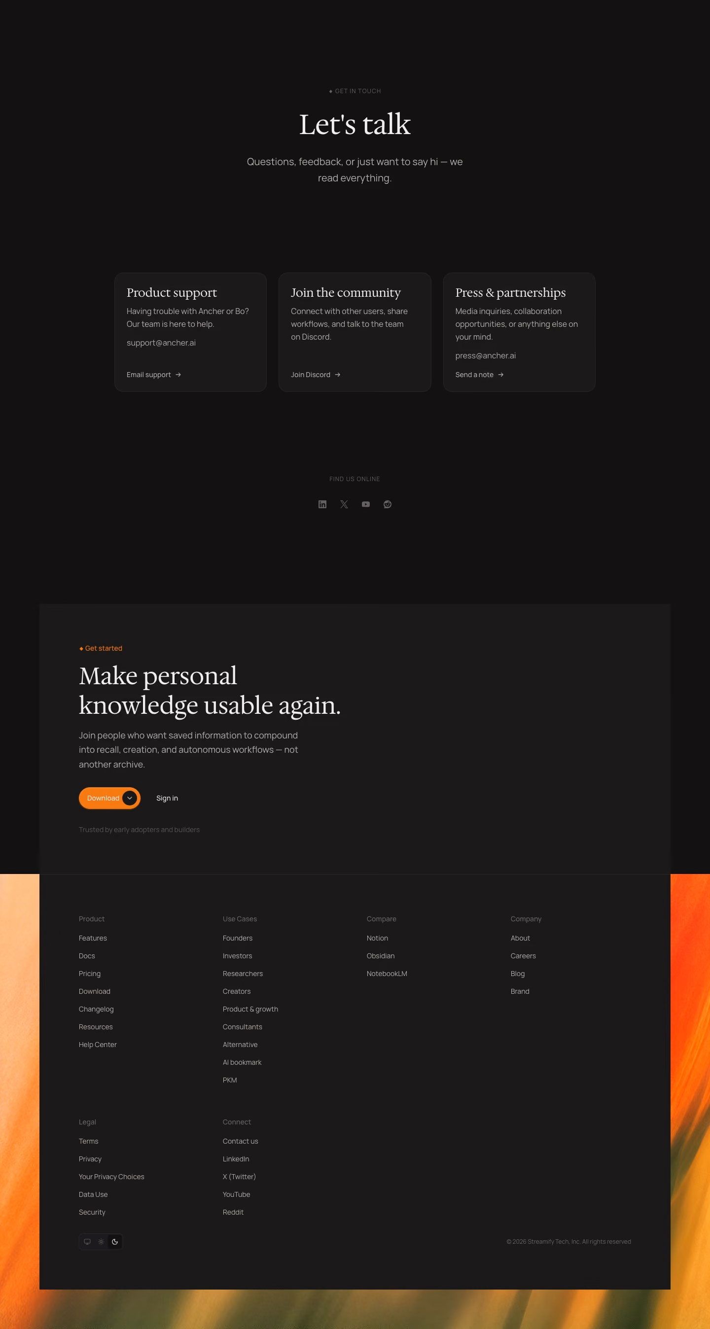 Ancher Contact Us section design