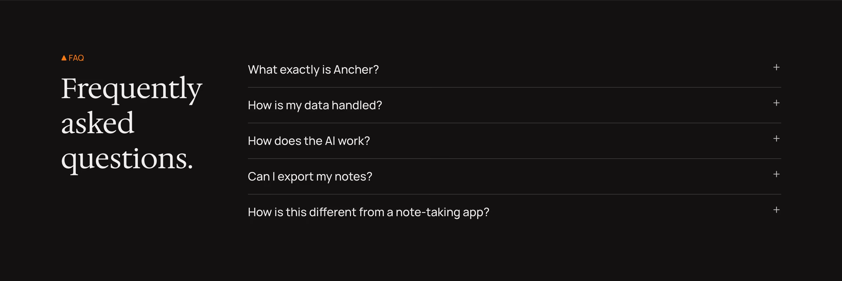 Ancher FAQs section design