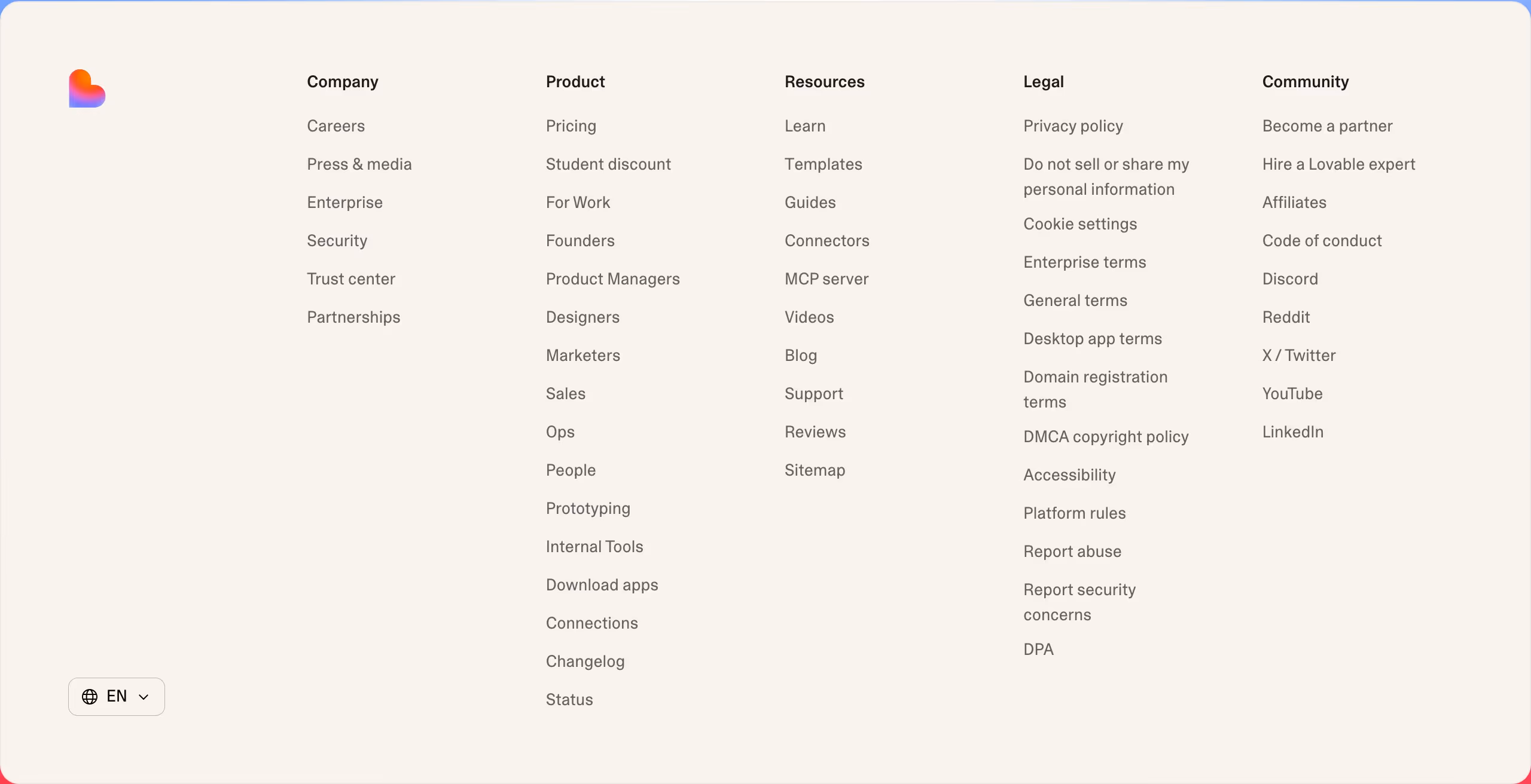 Lovable footer design — Engineering & Infrastructure