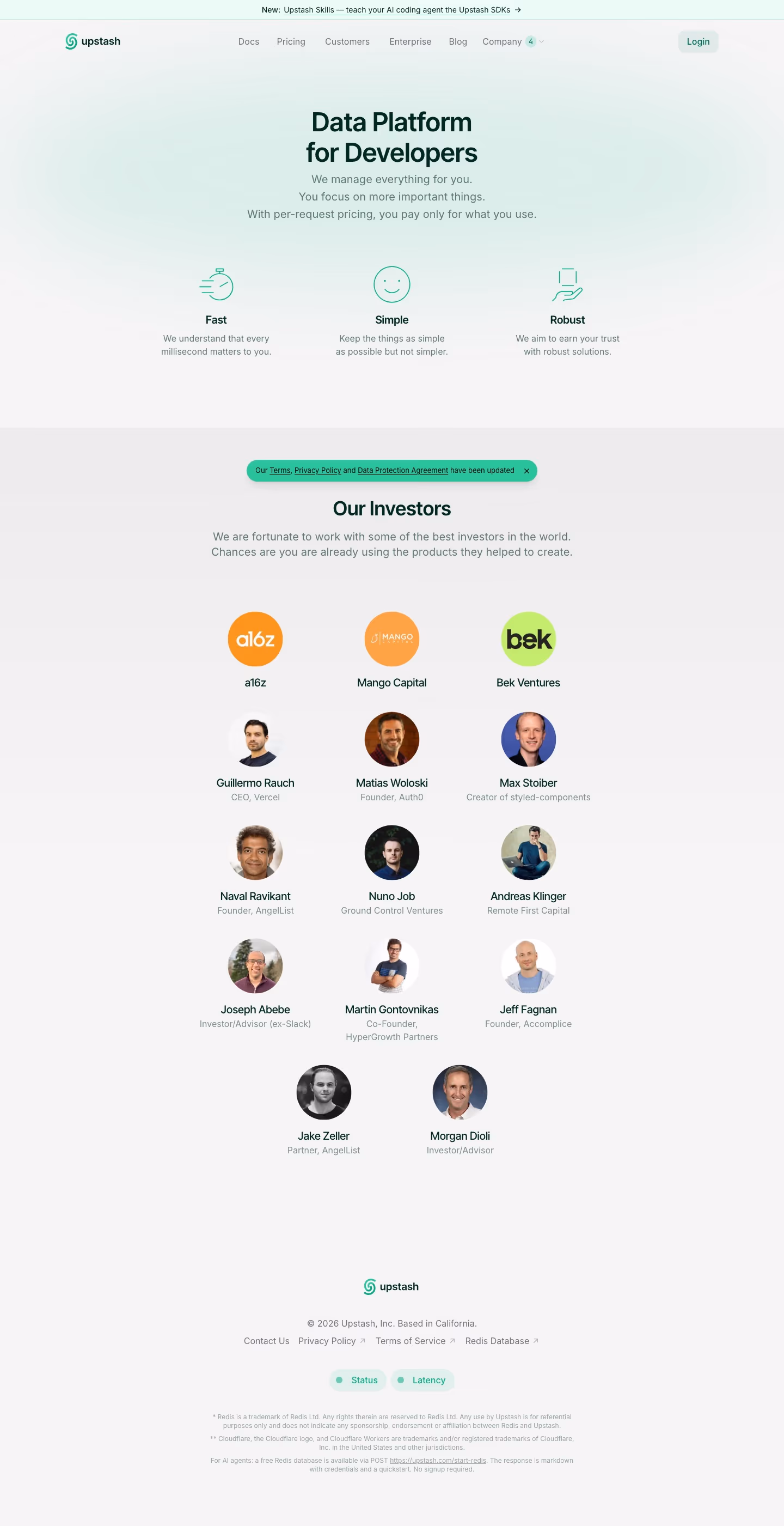 Upstash About Us section design