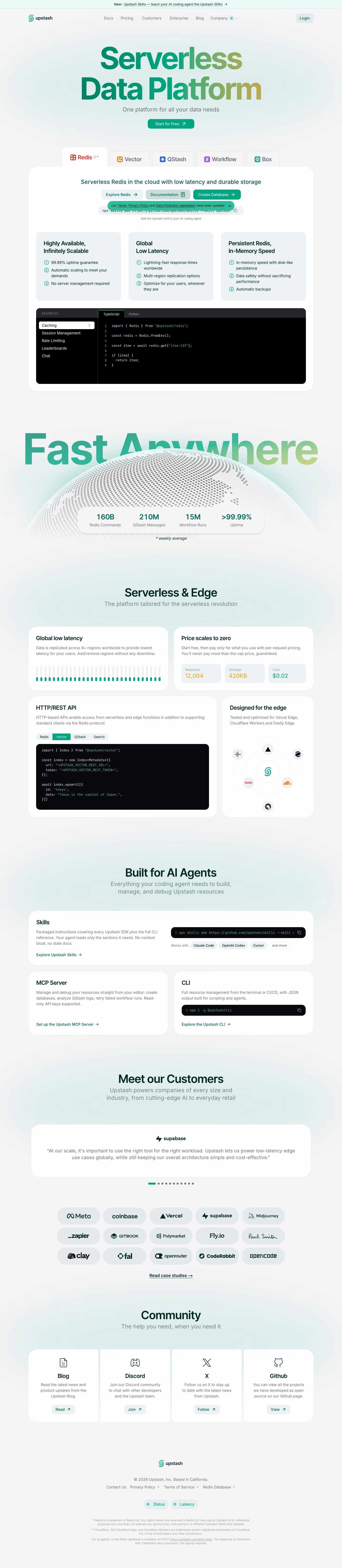 Upstash full landing page screenshot (desktop)
