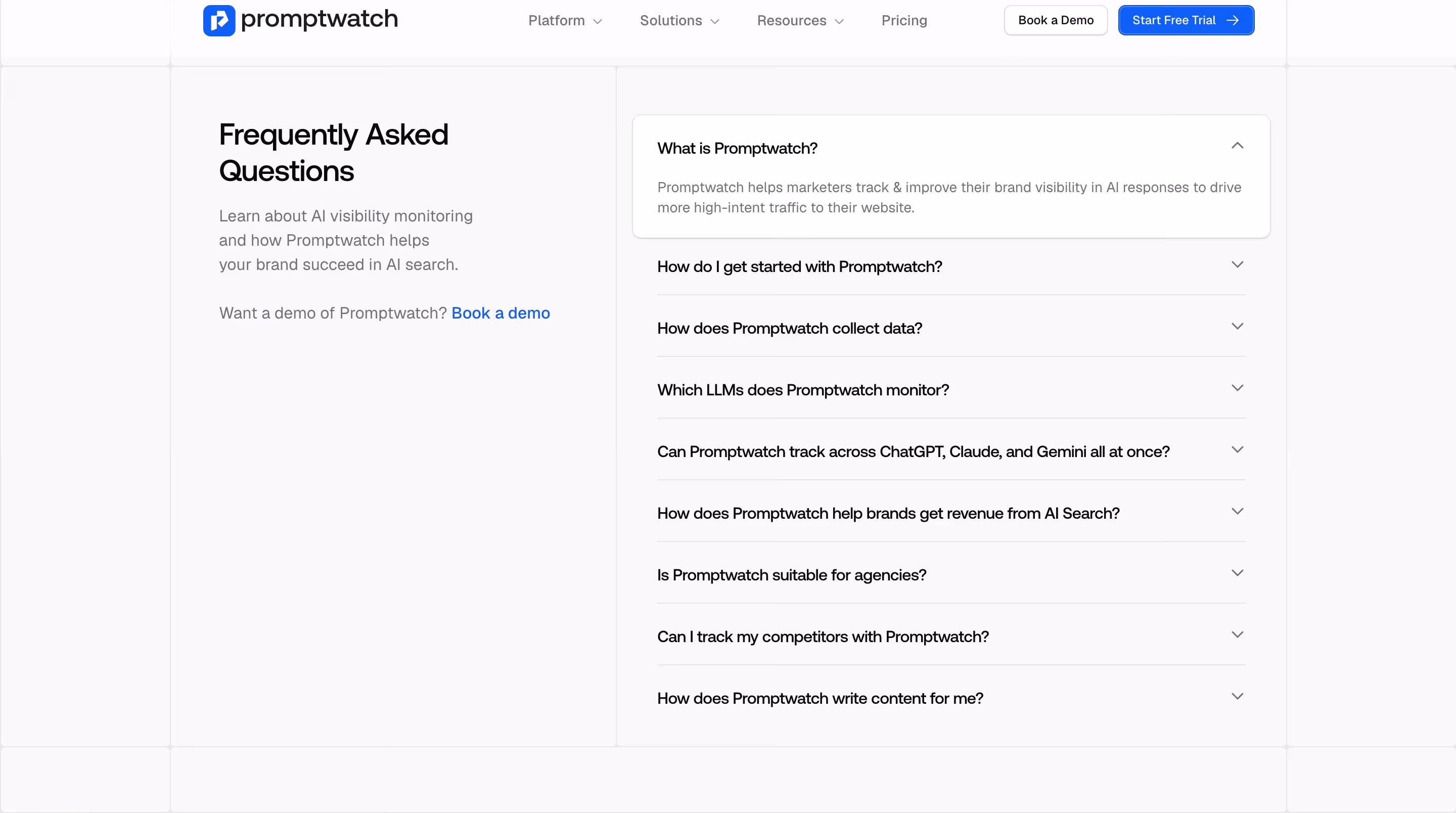 Promptwatch faq design — Data & Analytics
