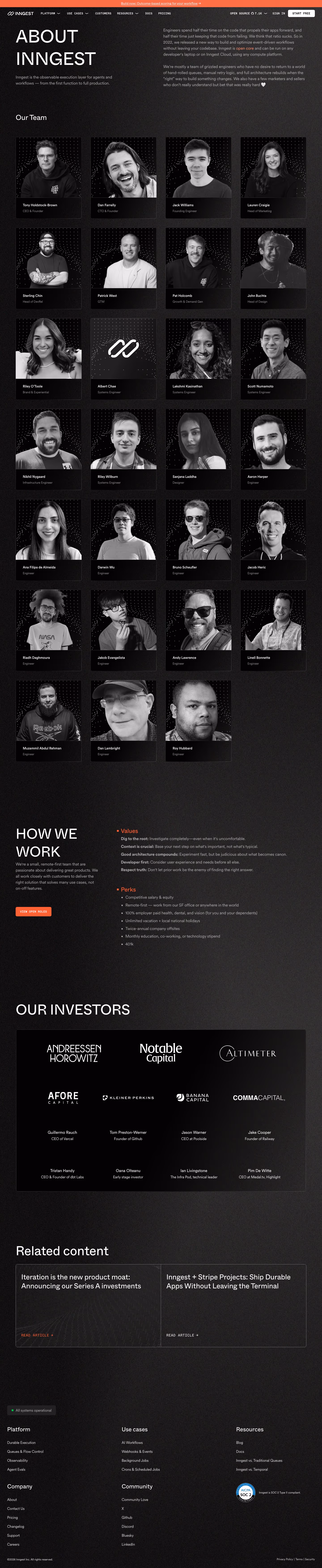 Inngest About Us section design