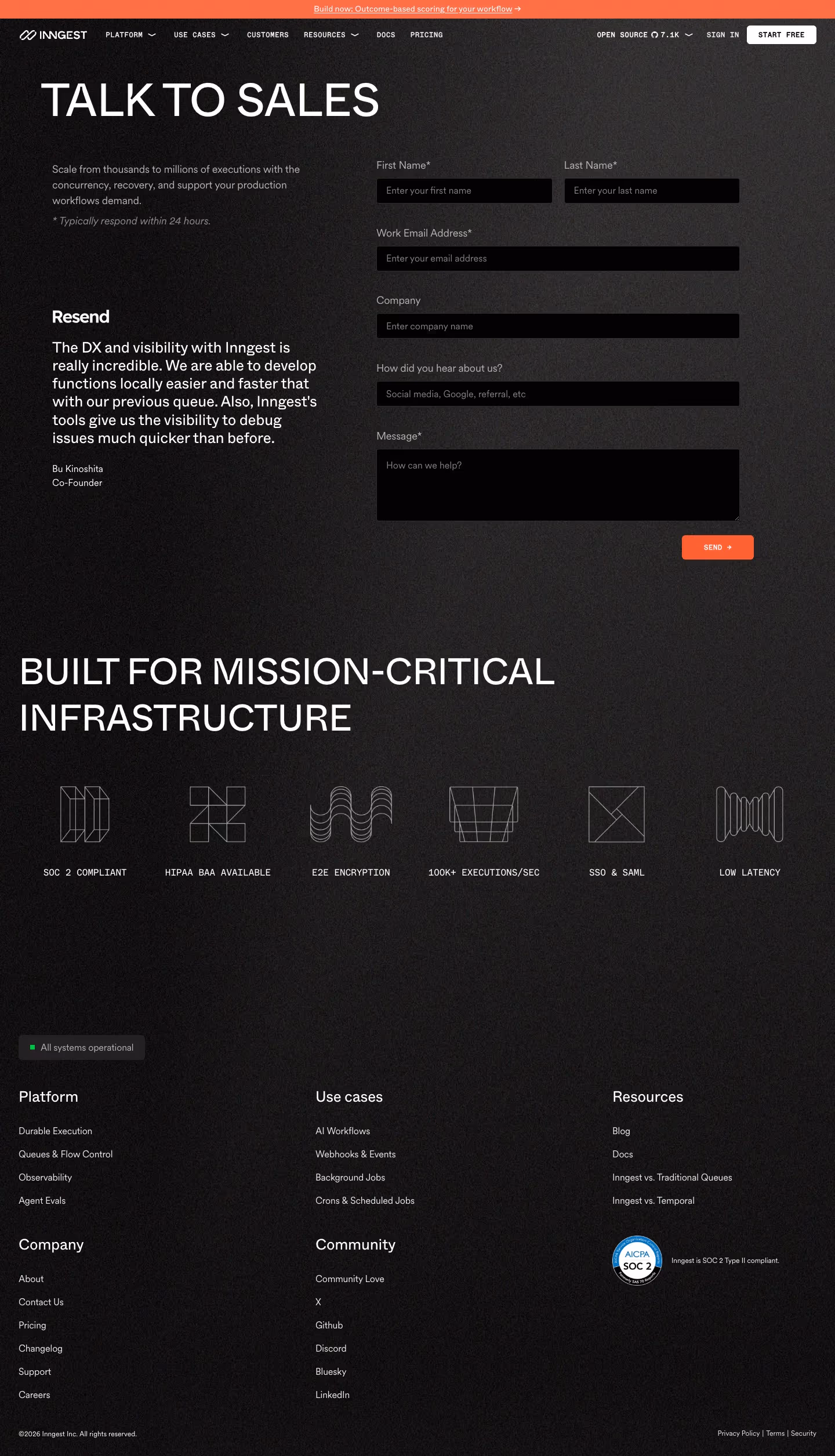 Inngest Contact Us section design