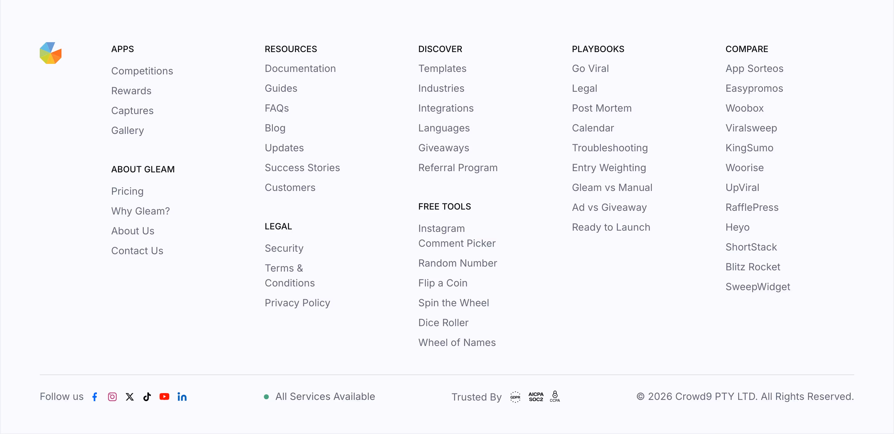 Gleam footer design — Marketing