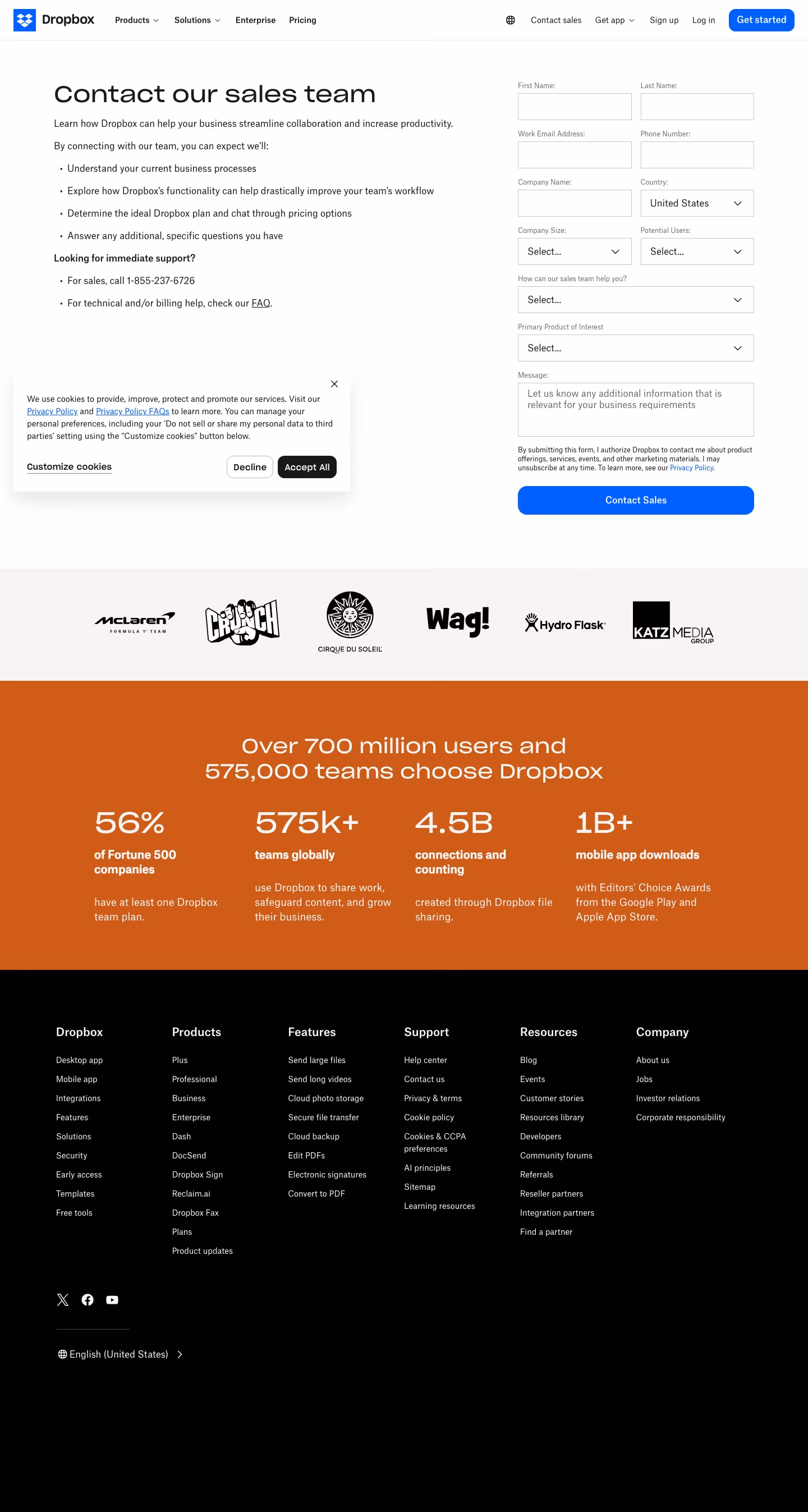 Dropbox contact — Productivity & Collaboration