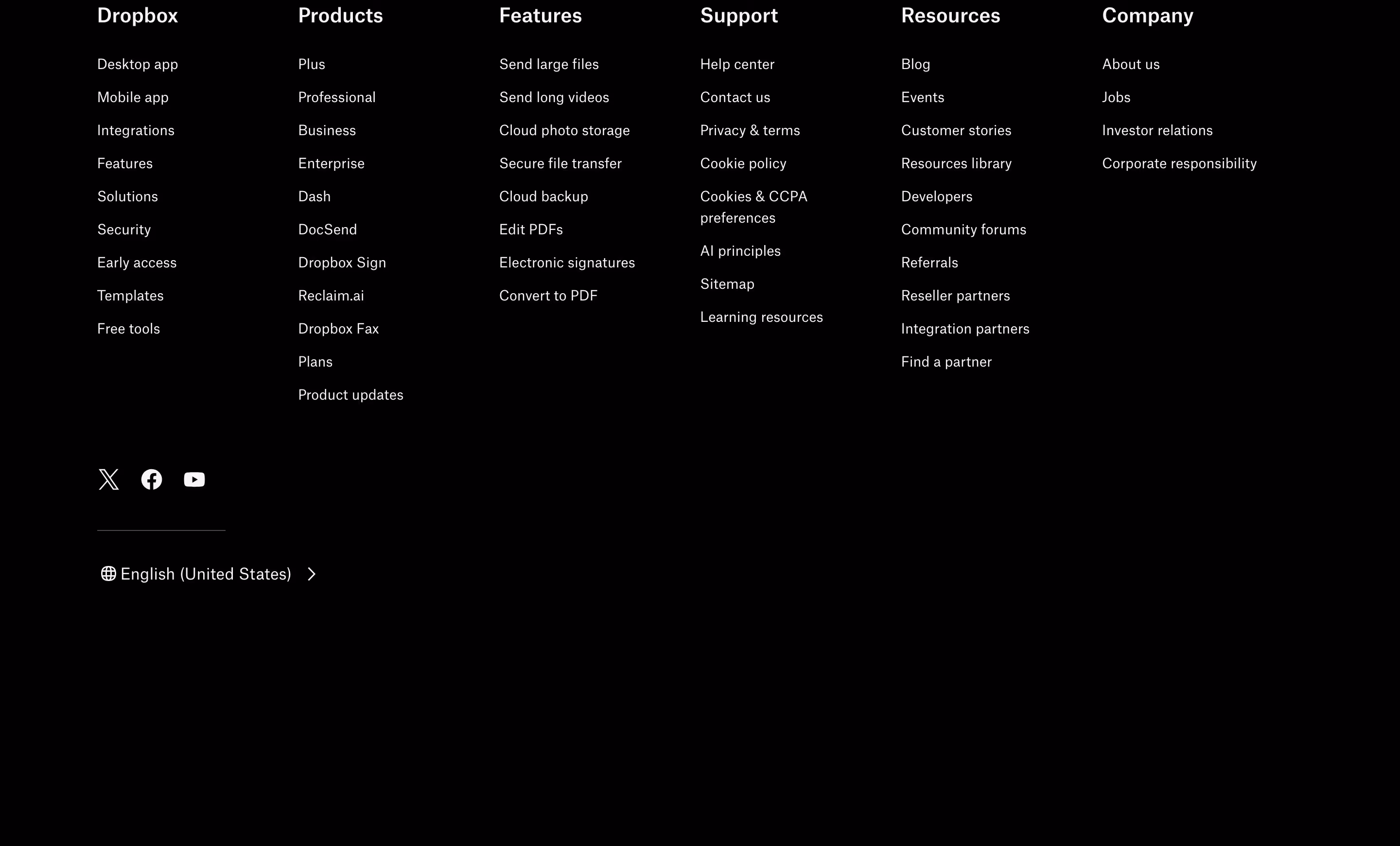 Dropbox footer design — Productivity & Collaboration