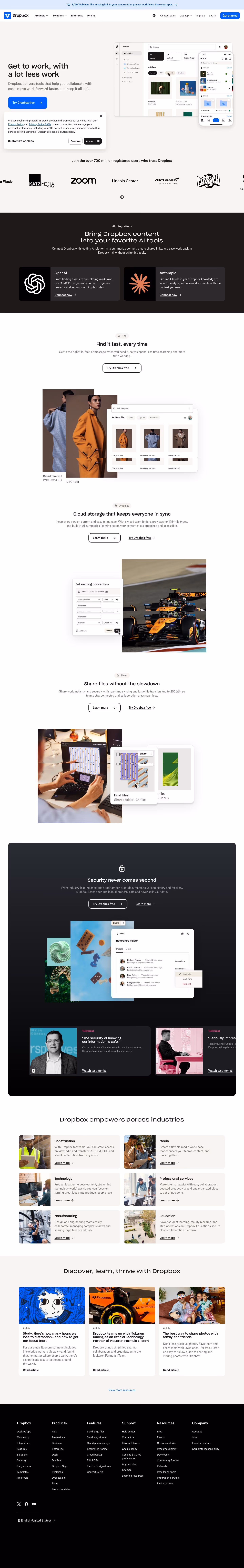 Dropbox landing page design — Productivity & Collaboration