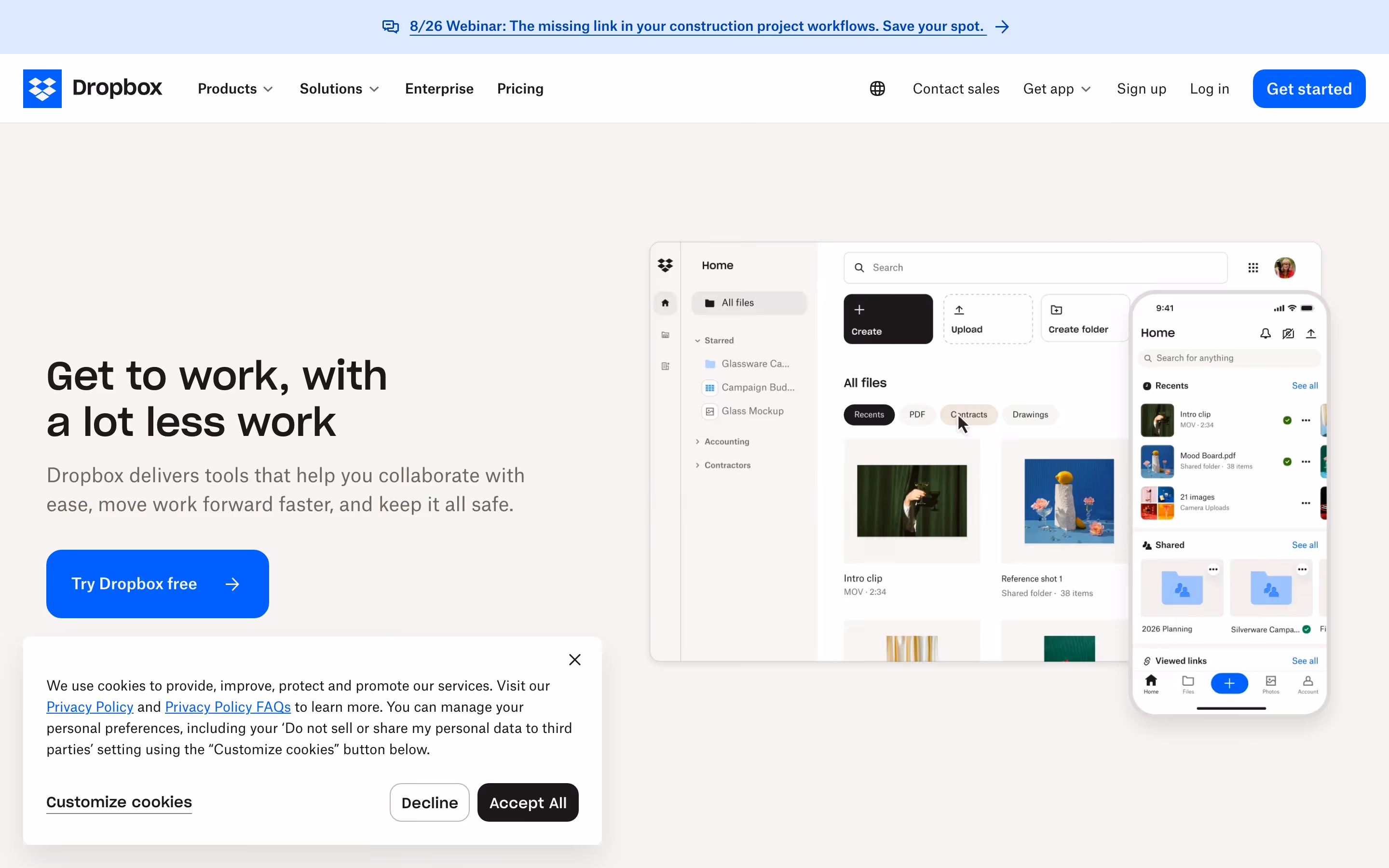 Dropbox hero design — Productivity & Collaboration