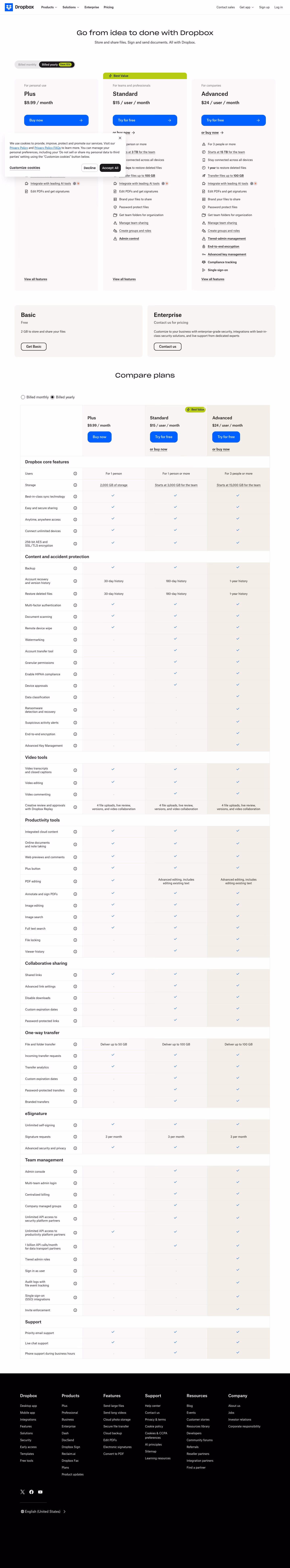 Dropbox pricing & plan design — Productivity & Collaboration