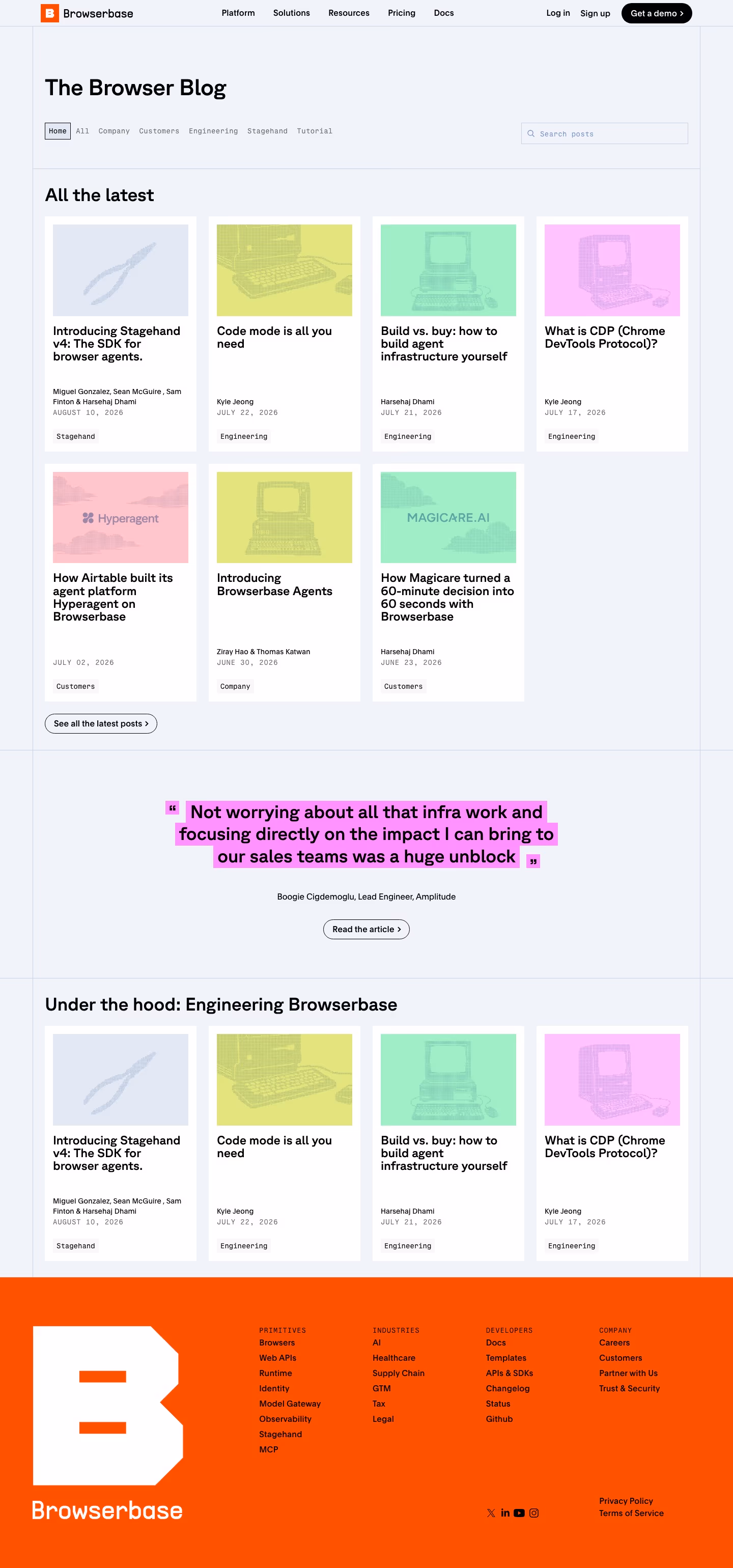 Browserbase Blog pages section design