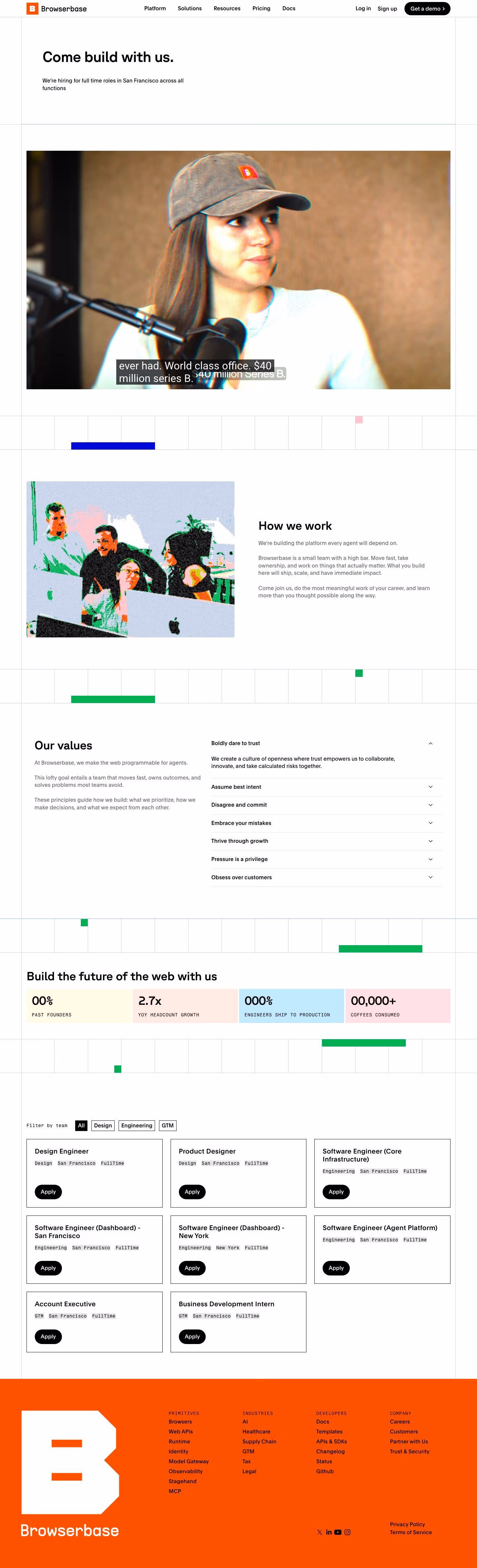 Browserbase Careers pages section design