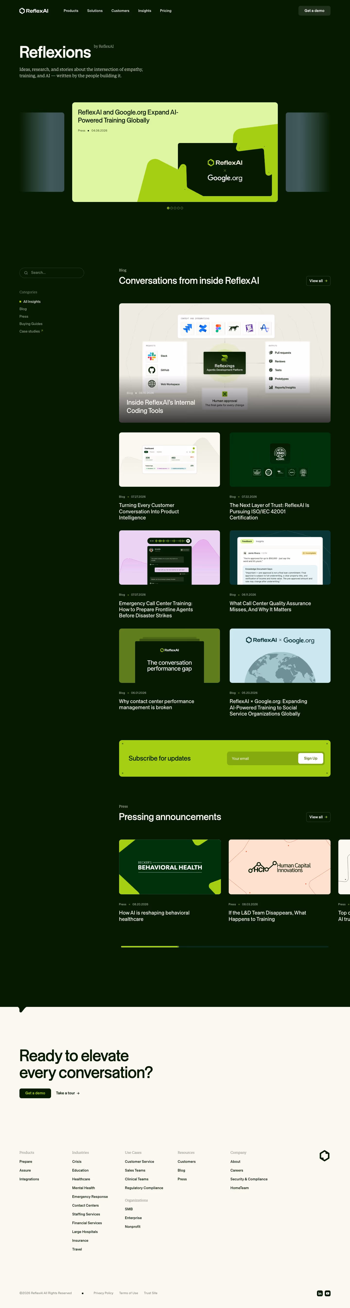 Reflexai Blog pages section design