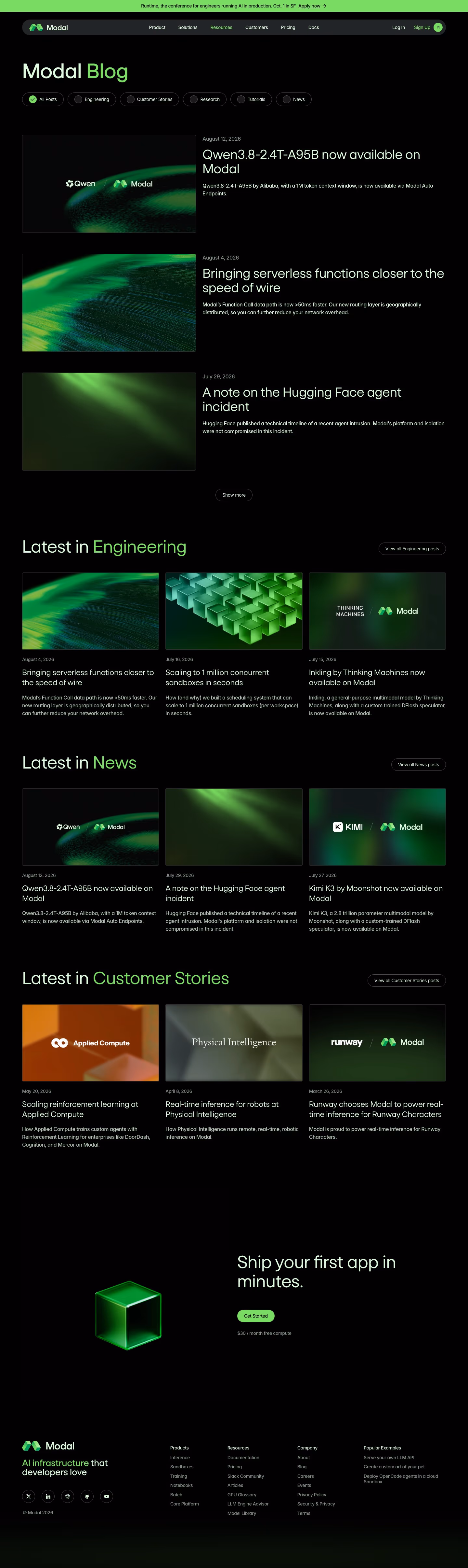 Modal Blog pages section design