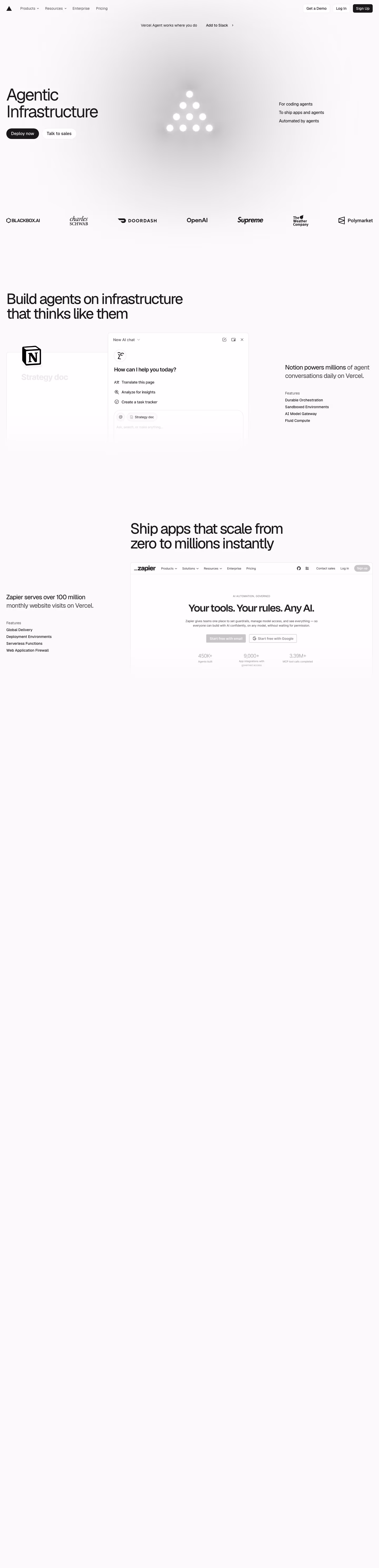 Vercel landing page design