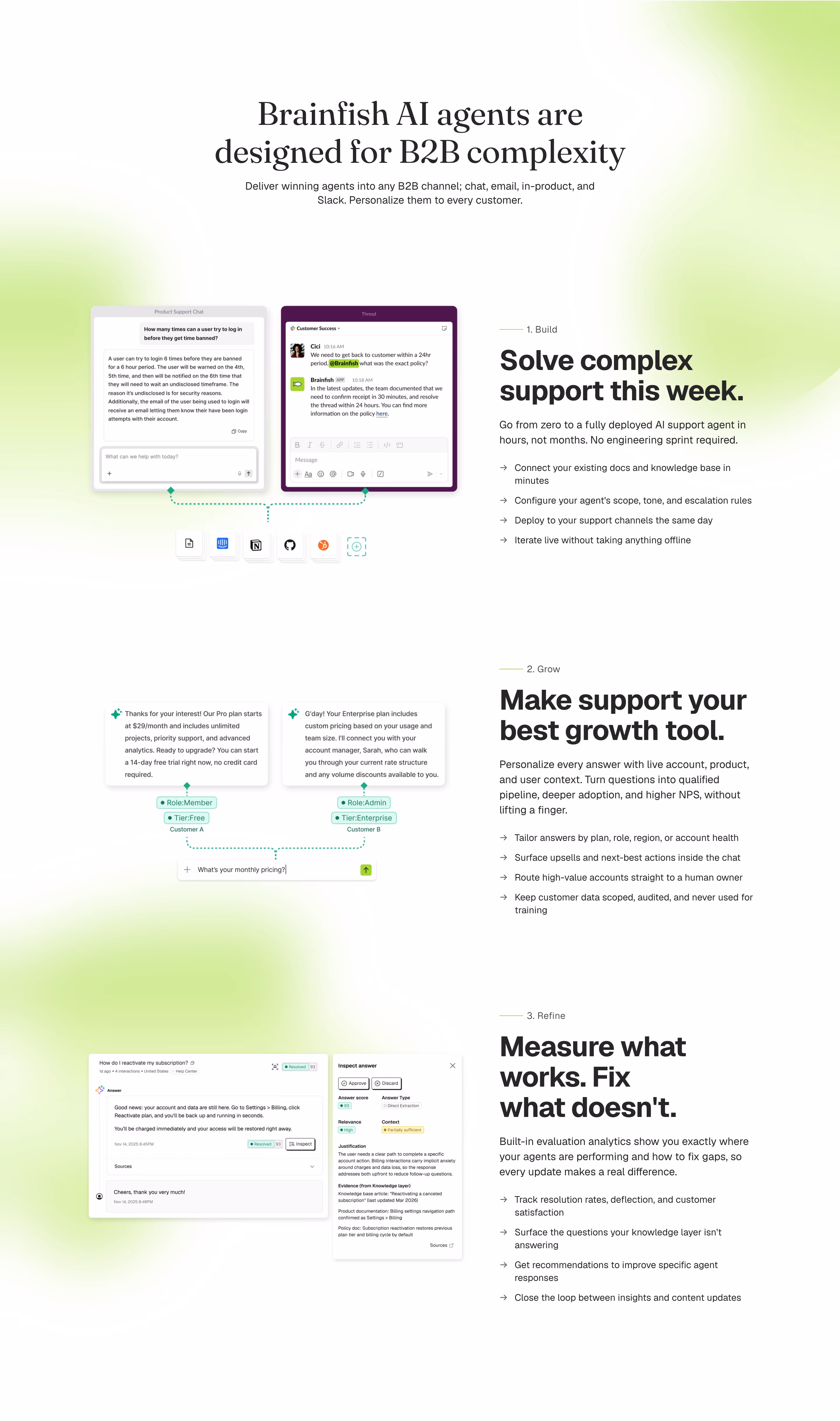 Brainfish feature design — Sales & Support