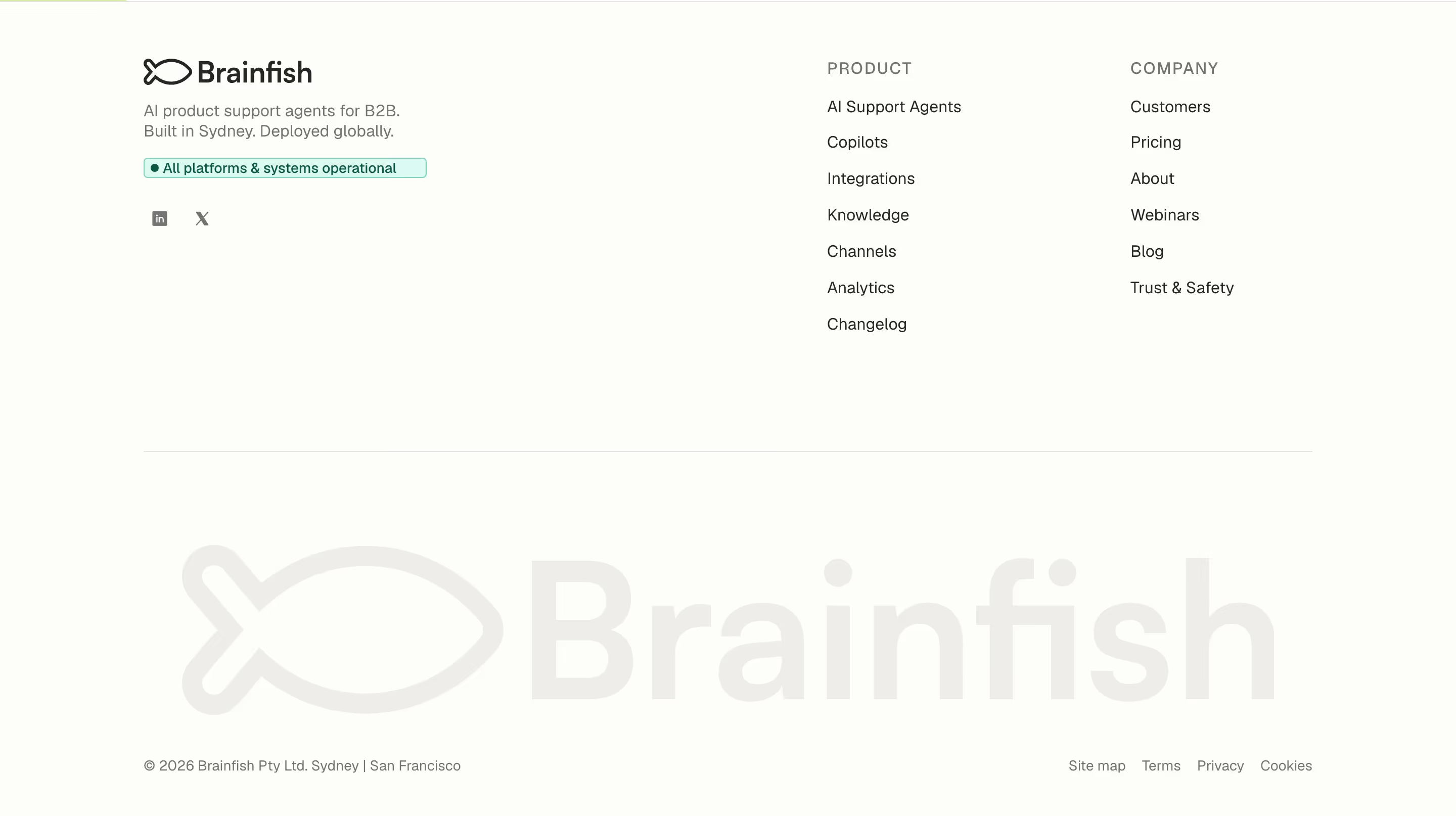 Brainfish footer design — Sales & Support