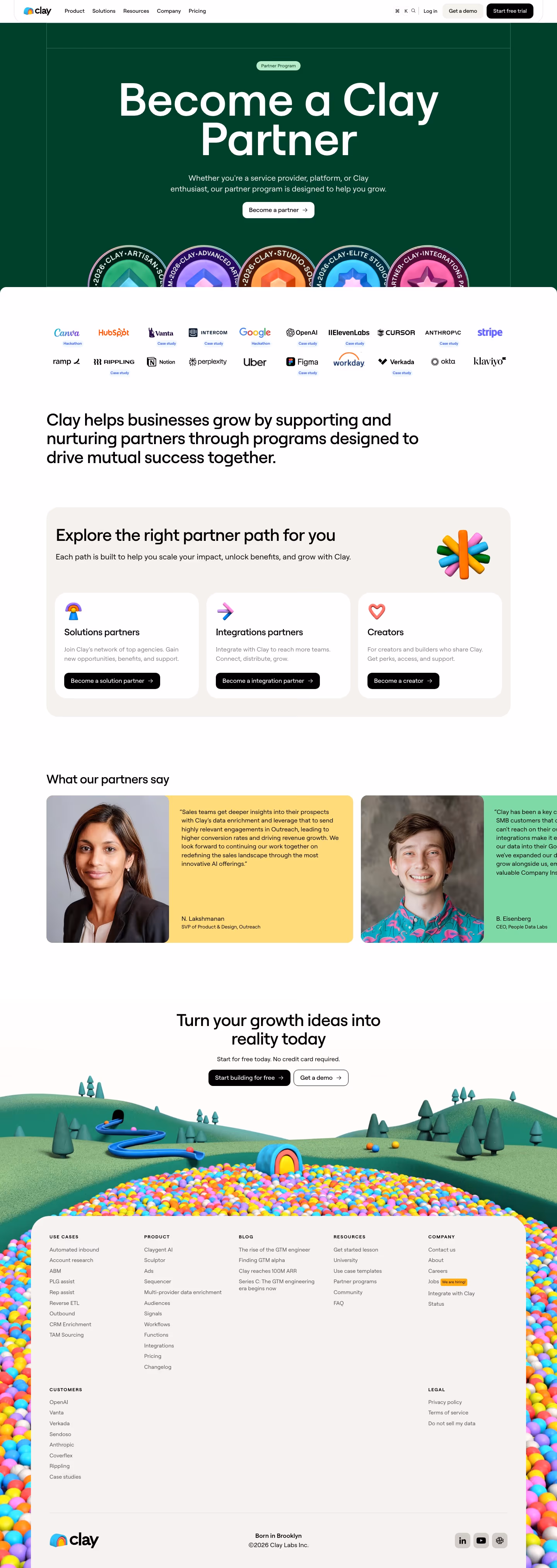 Clay Affiliate pages section design