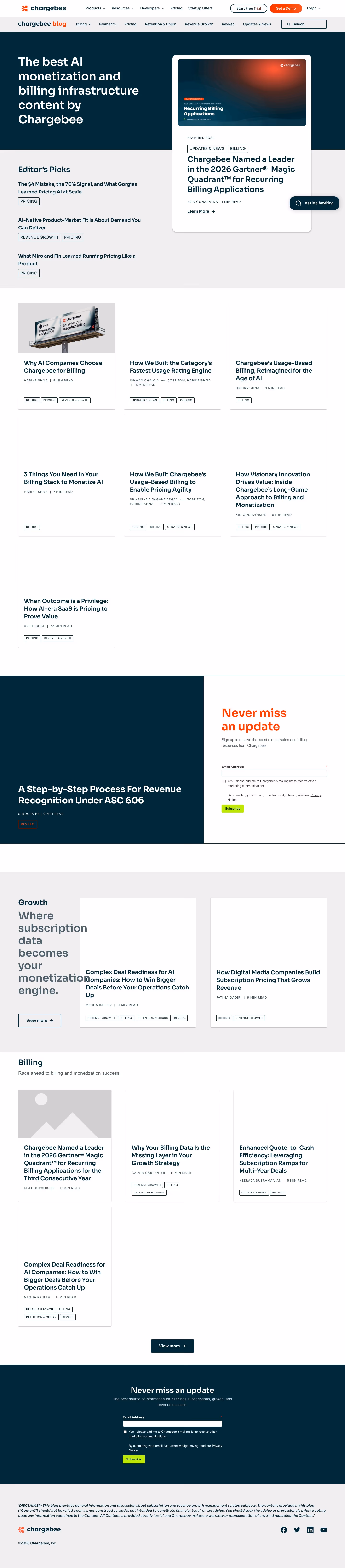 Chargebee Blog pages section design