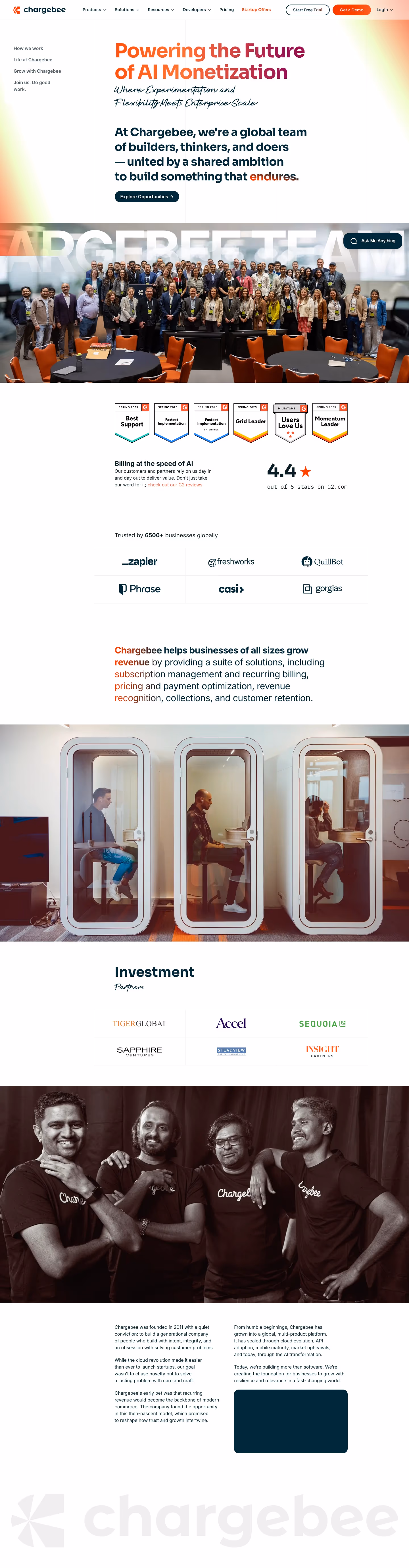 Chargebee Careers pages section design