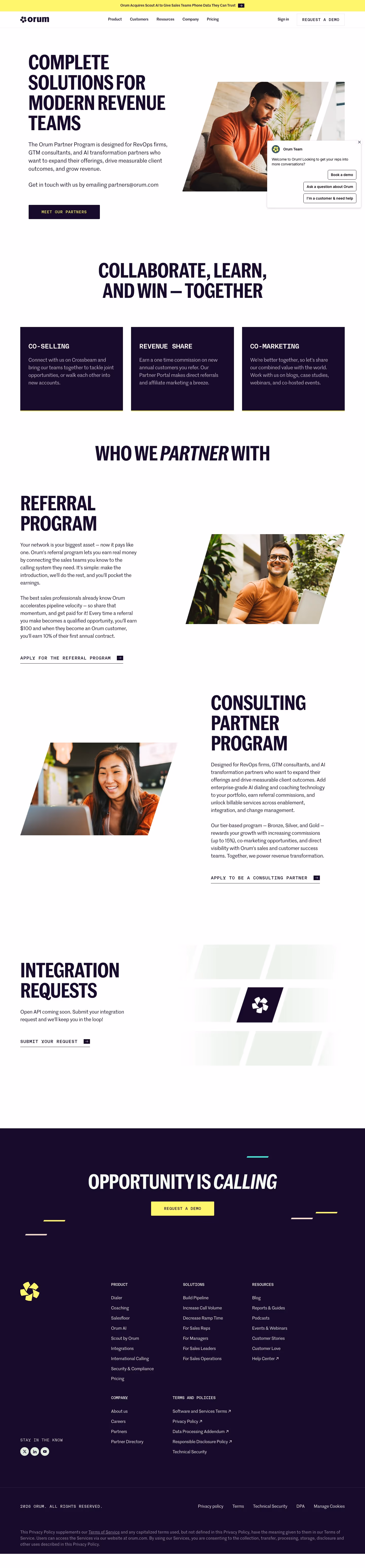 Orum Affiliate pages section design