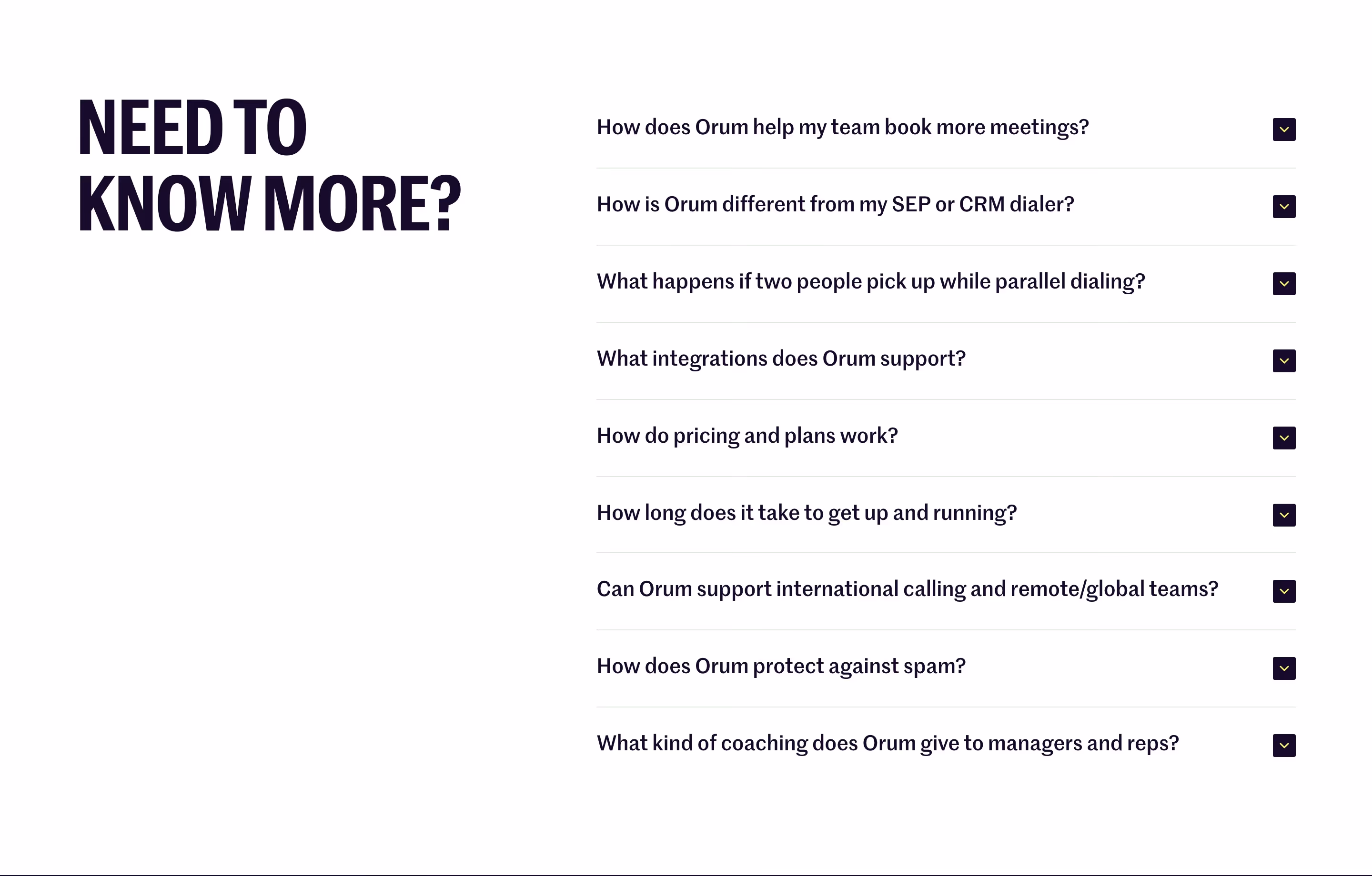 Orum faq design — Sales & Support