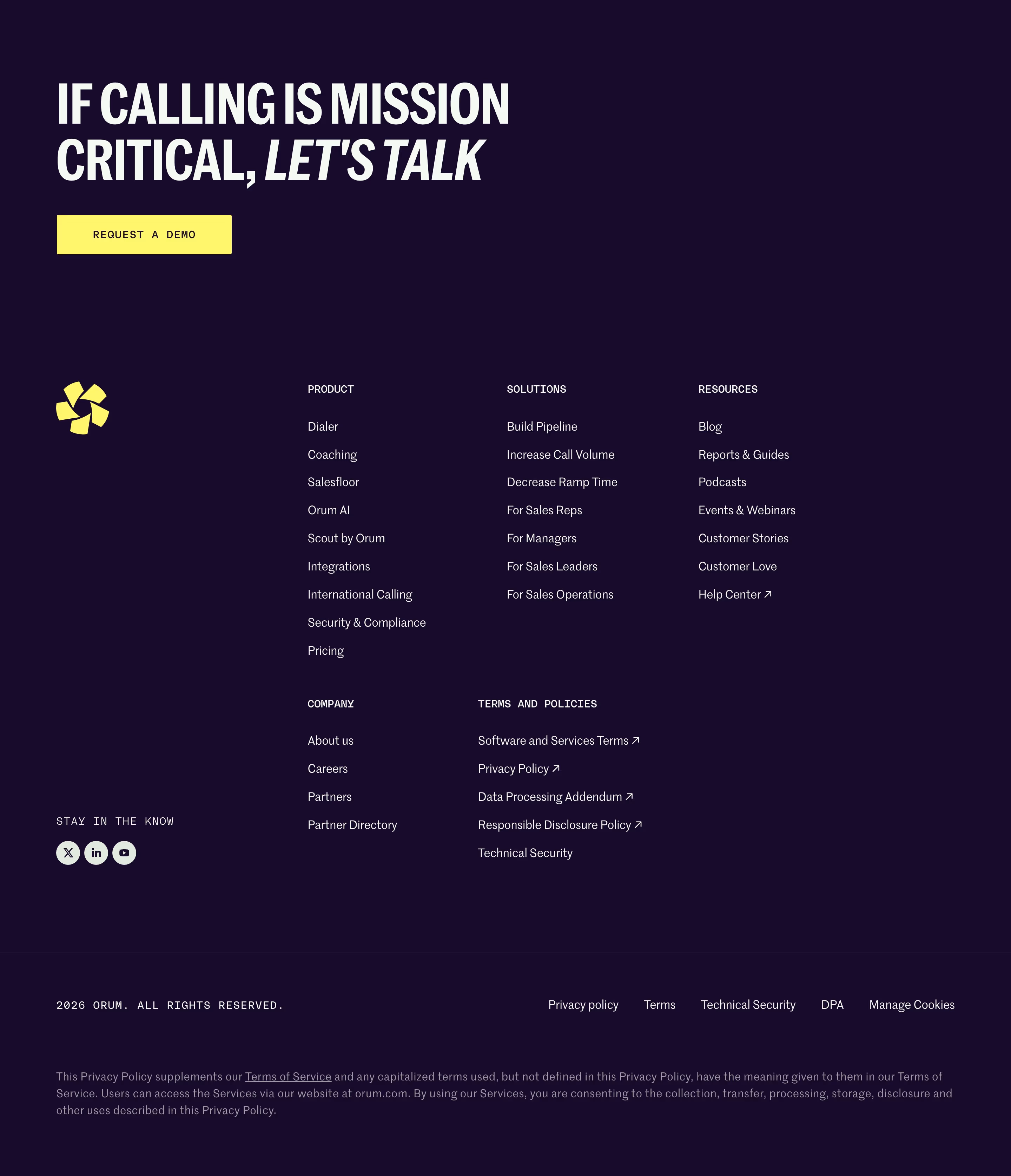 Orum footer design — Sales & Support
