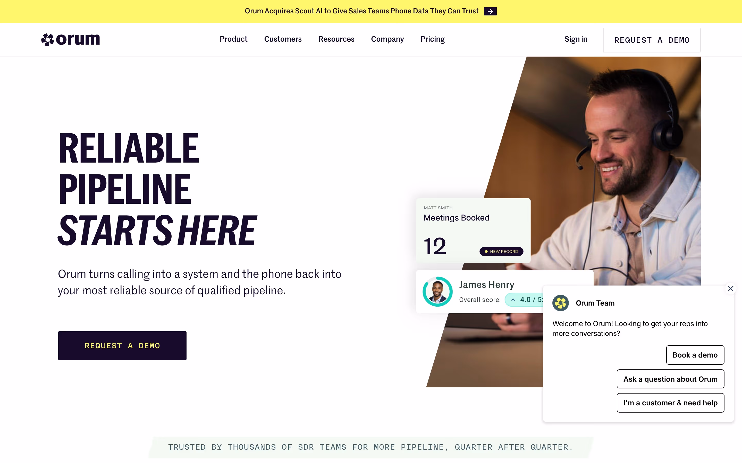 Orum hero design — Sales & Support