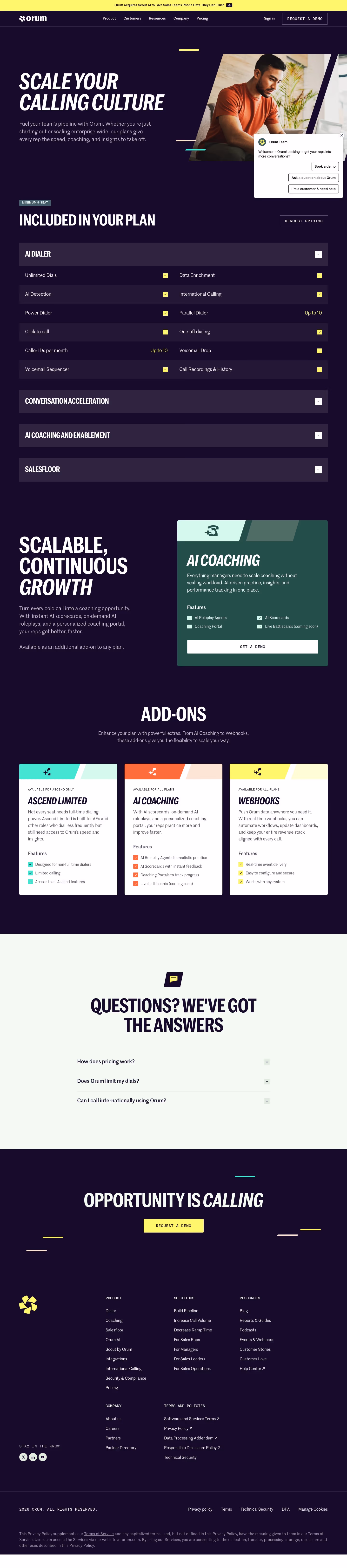 Orum Pricing & Plans section design