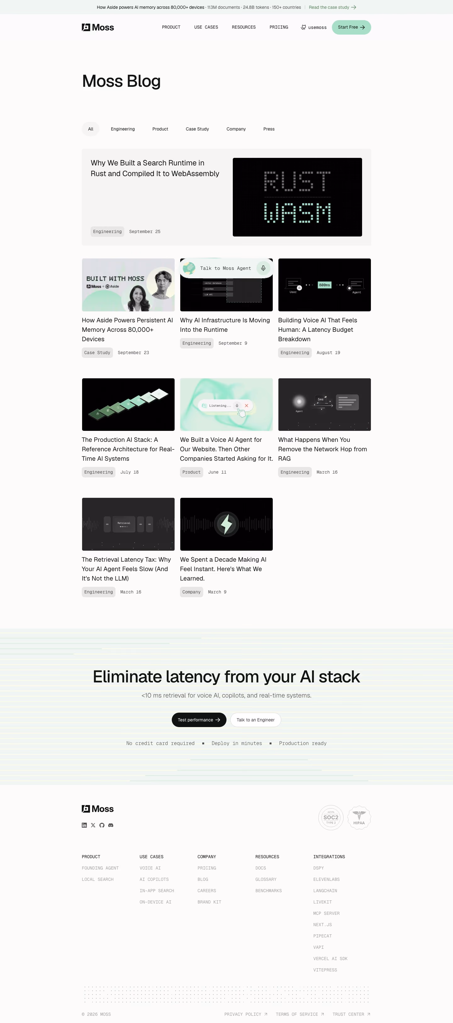 Moss Blog pages section design