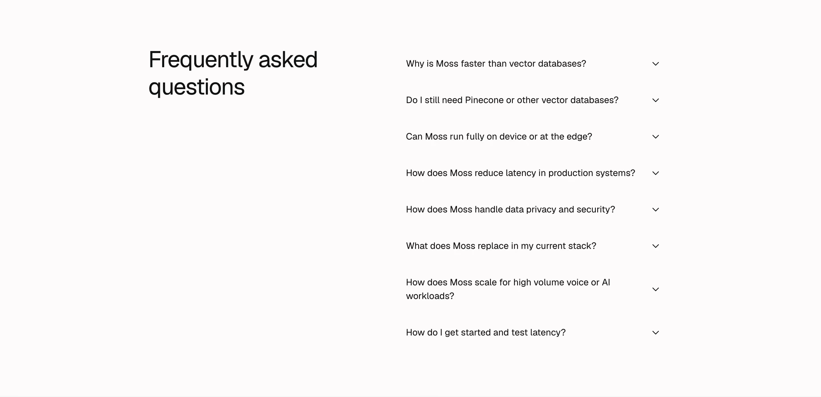 Moss FAQs section design