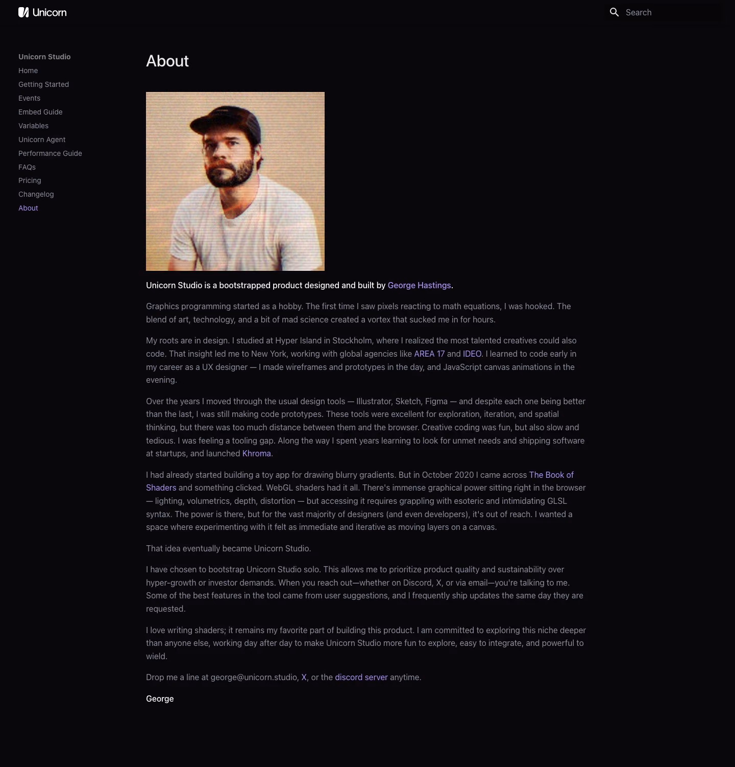 Unicorn About Us section design