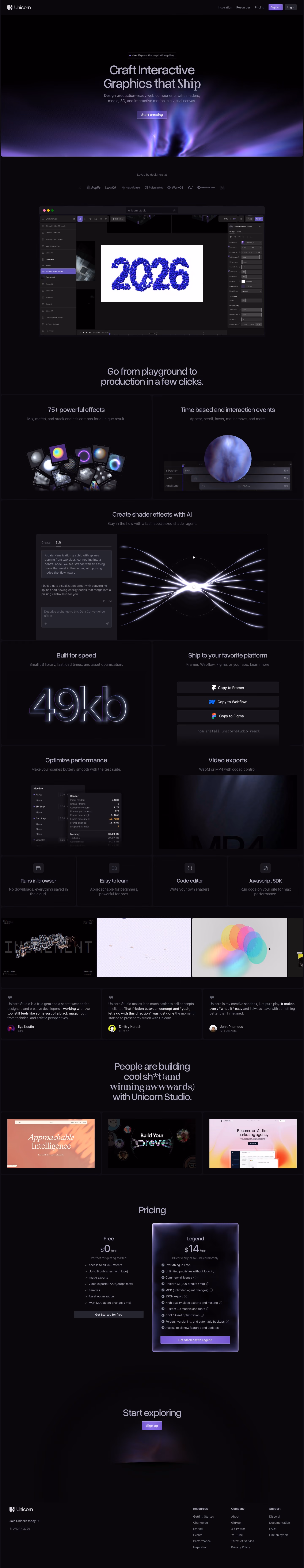 Unicorn full landing page screenshot (desktop)