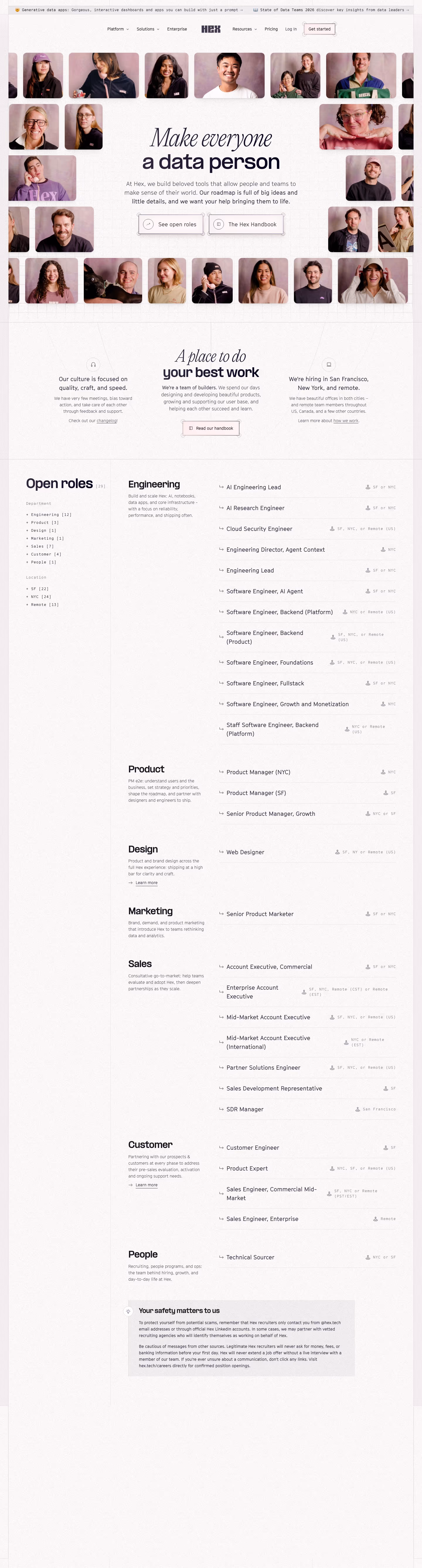 Hex Careers pages section design