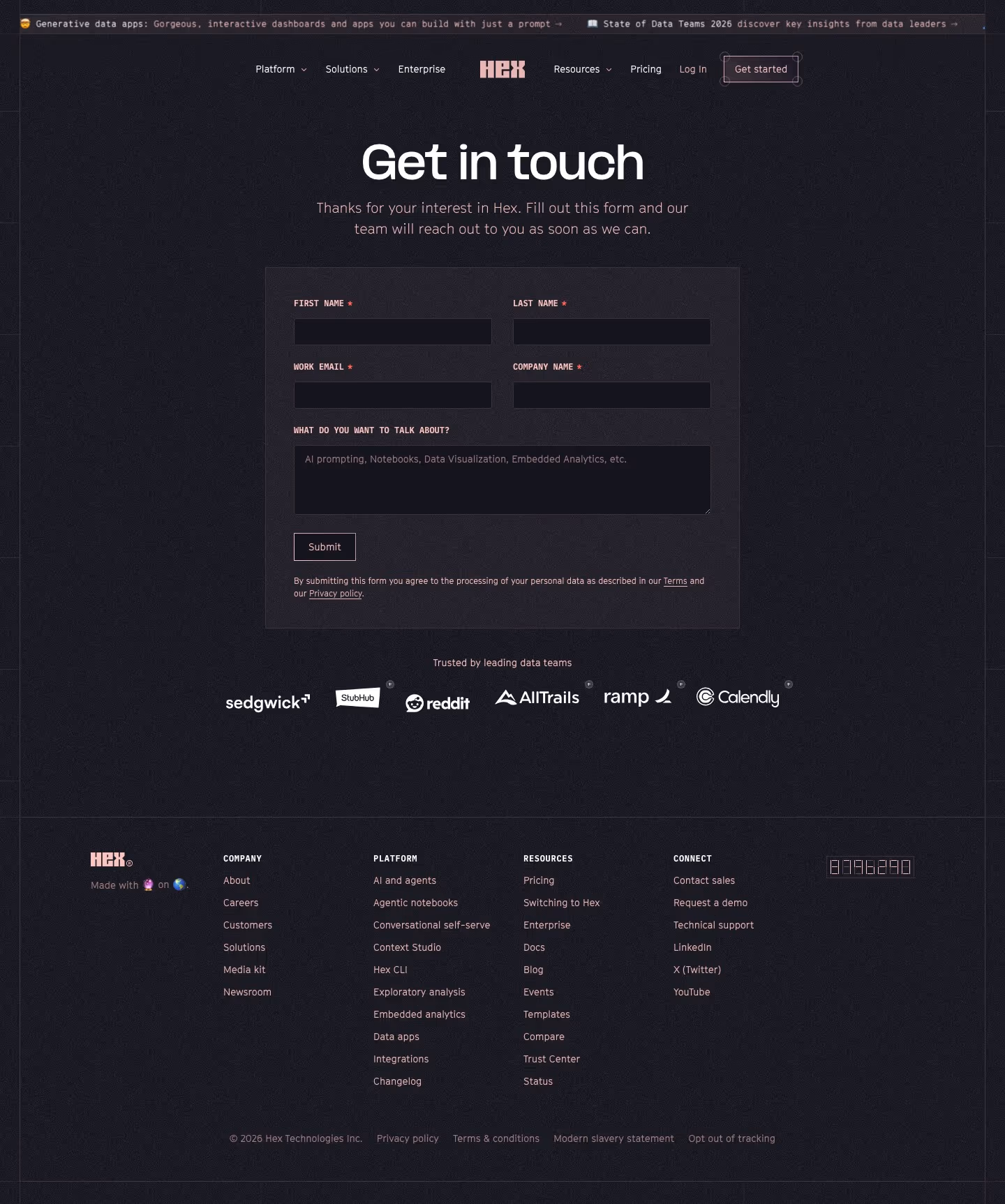 Hex Contact Us section design