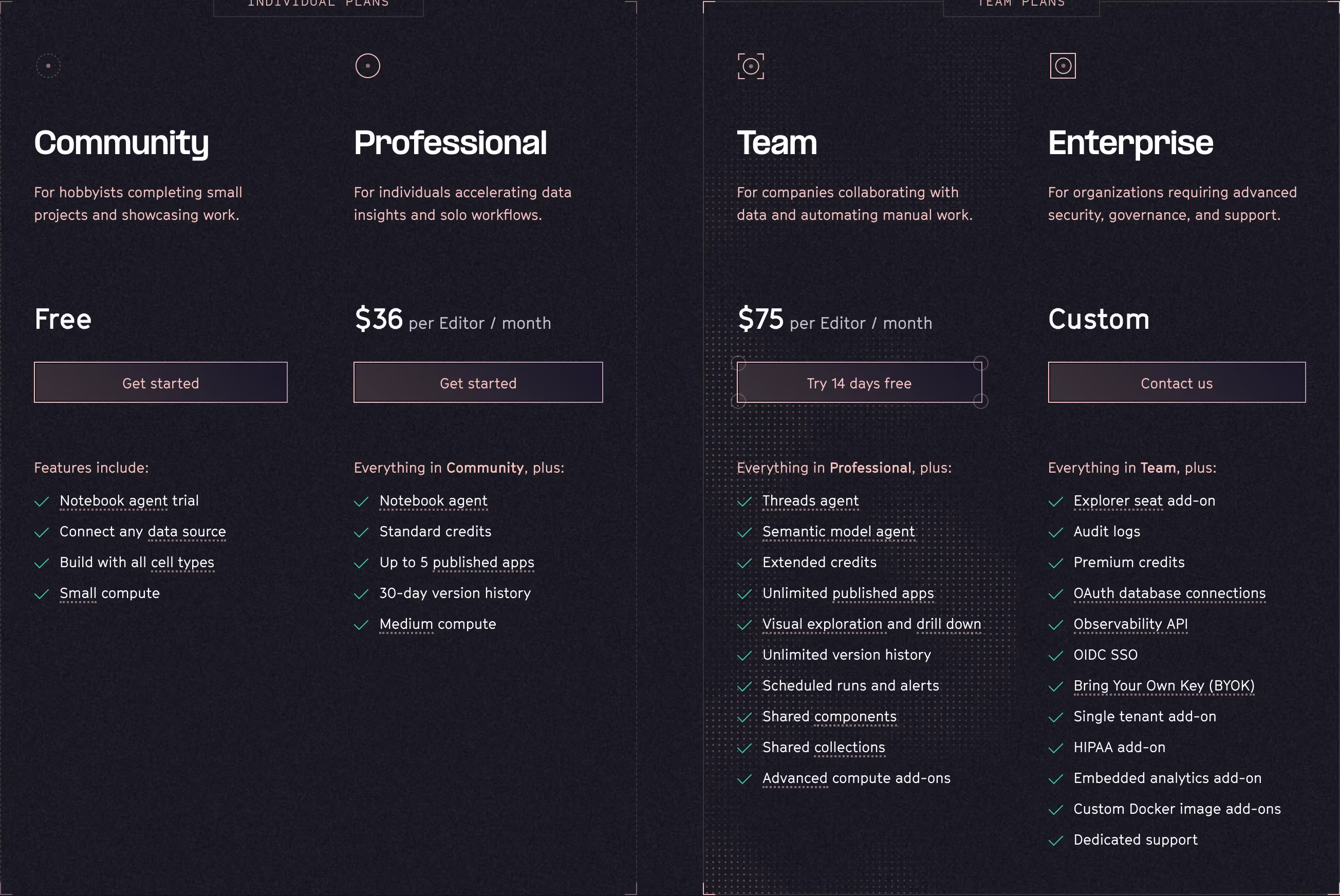 Hex Pricing section design