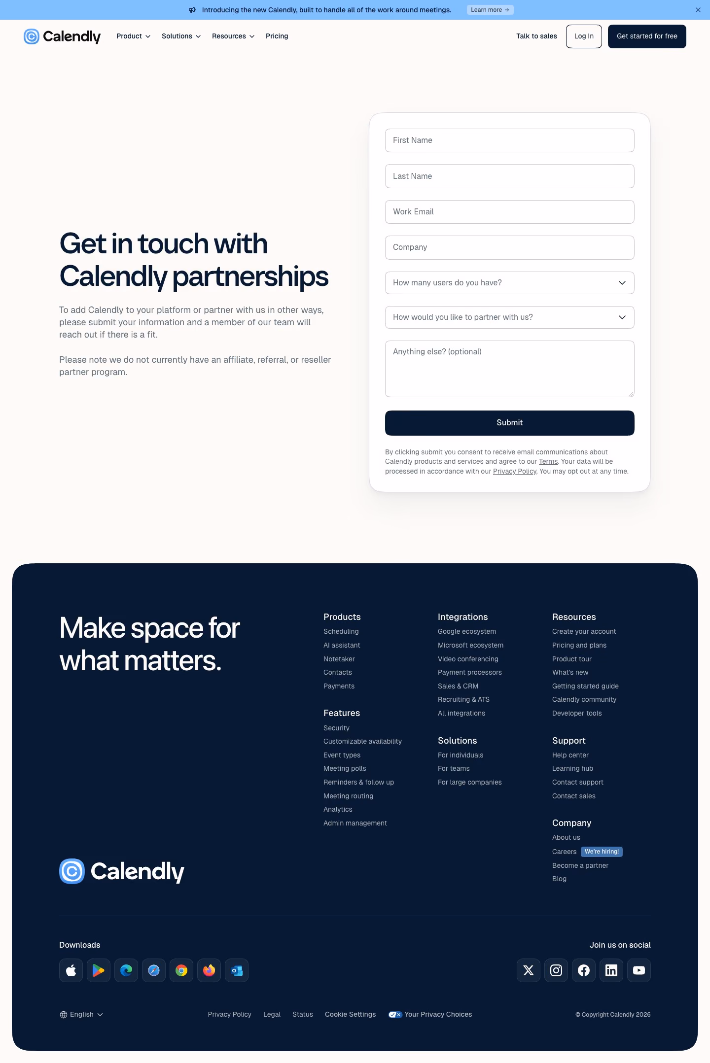 Calendly Affiliate pages section design