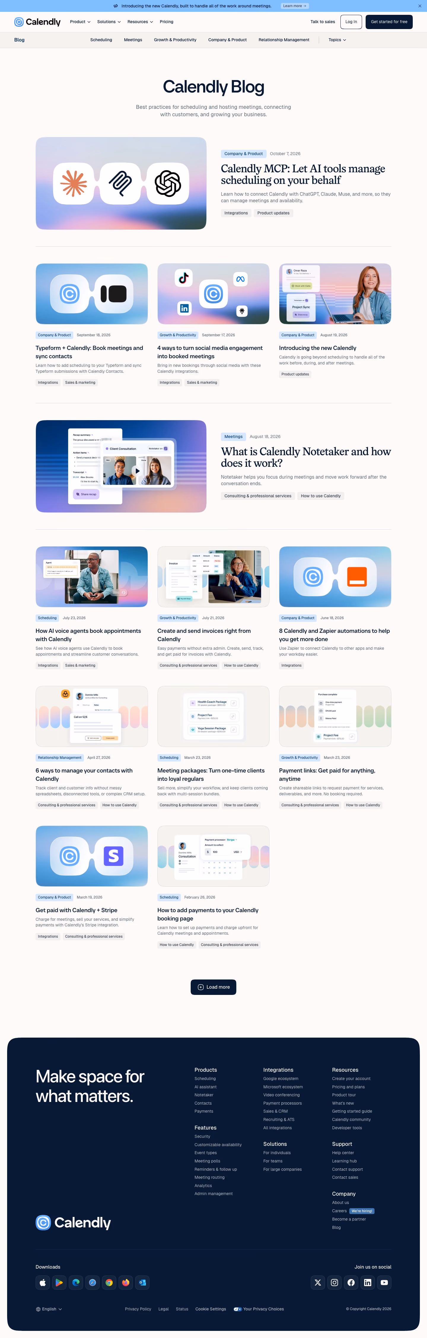 Calendly Blog pages section design