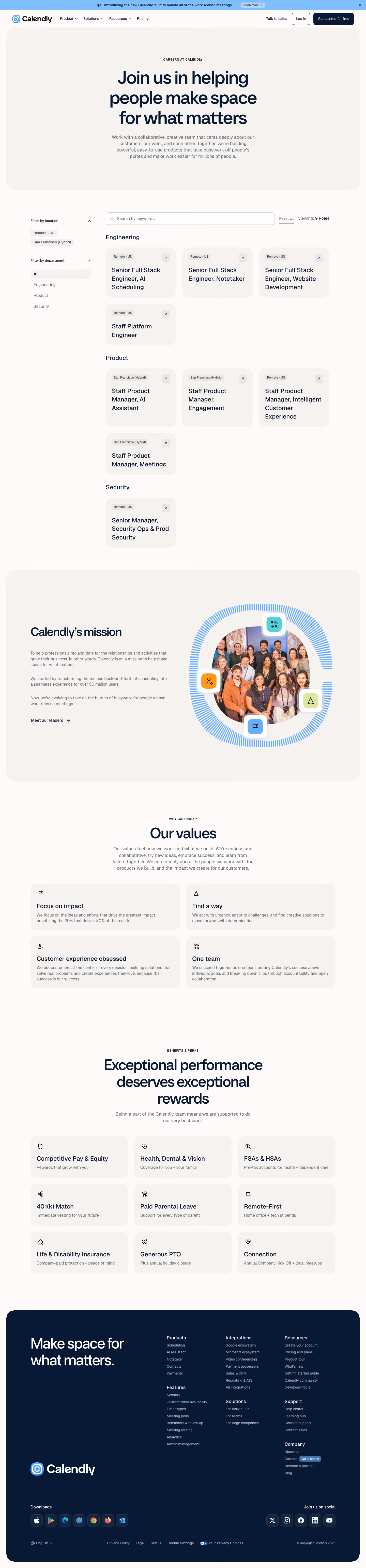 Calendly Careers pages section design