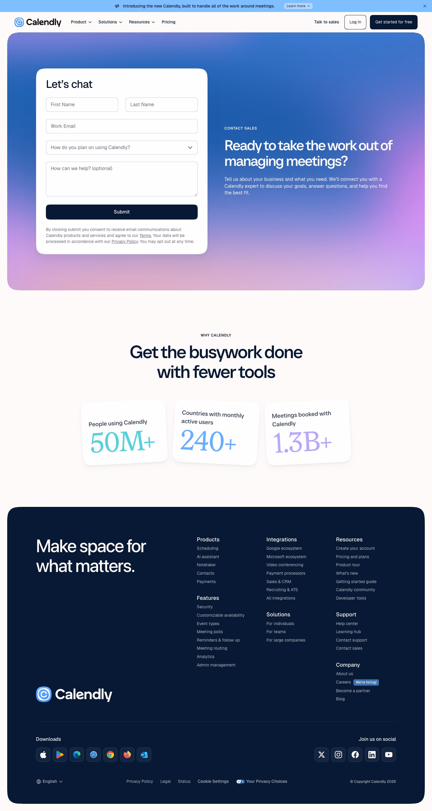 Calendly Contact Us section design