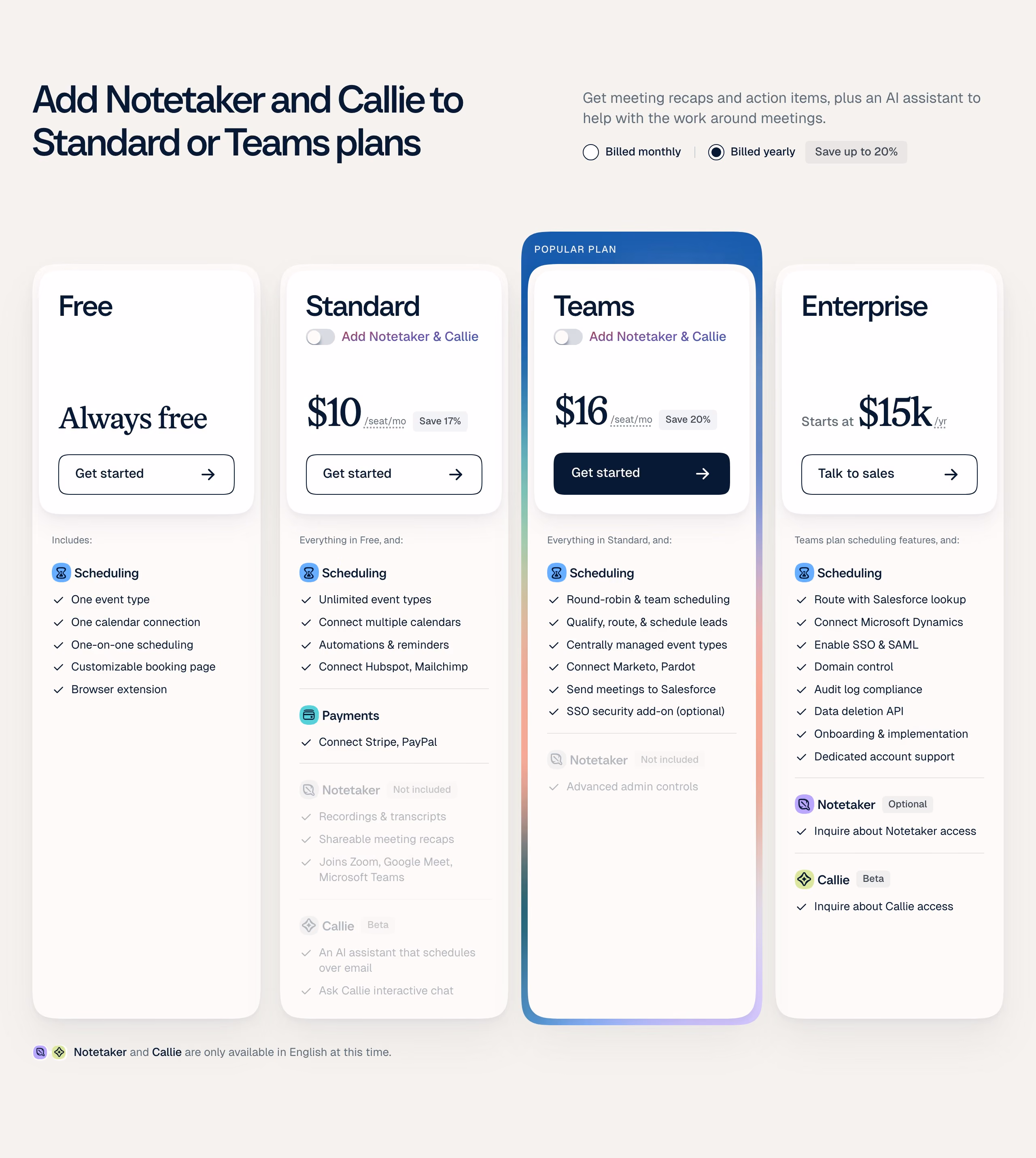 Calendly Pricing section design