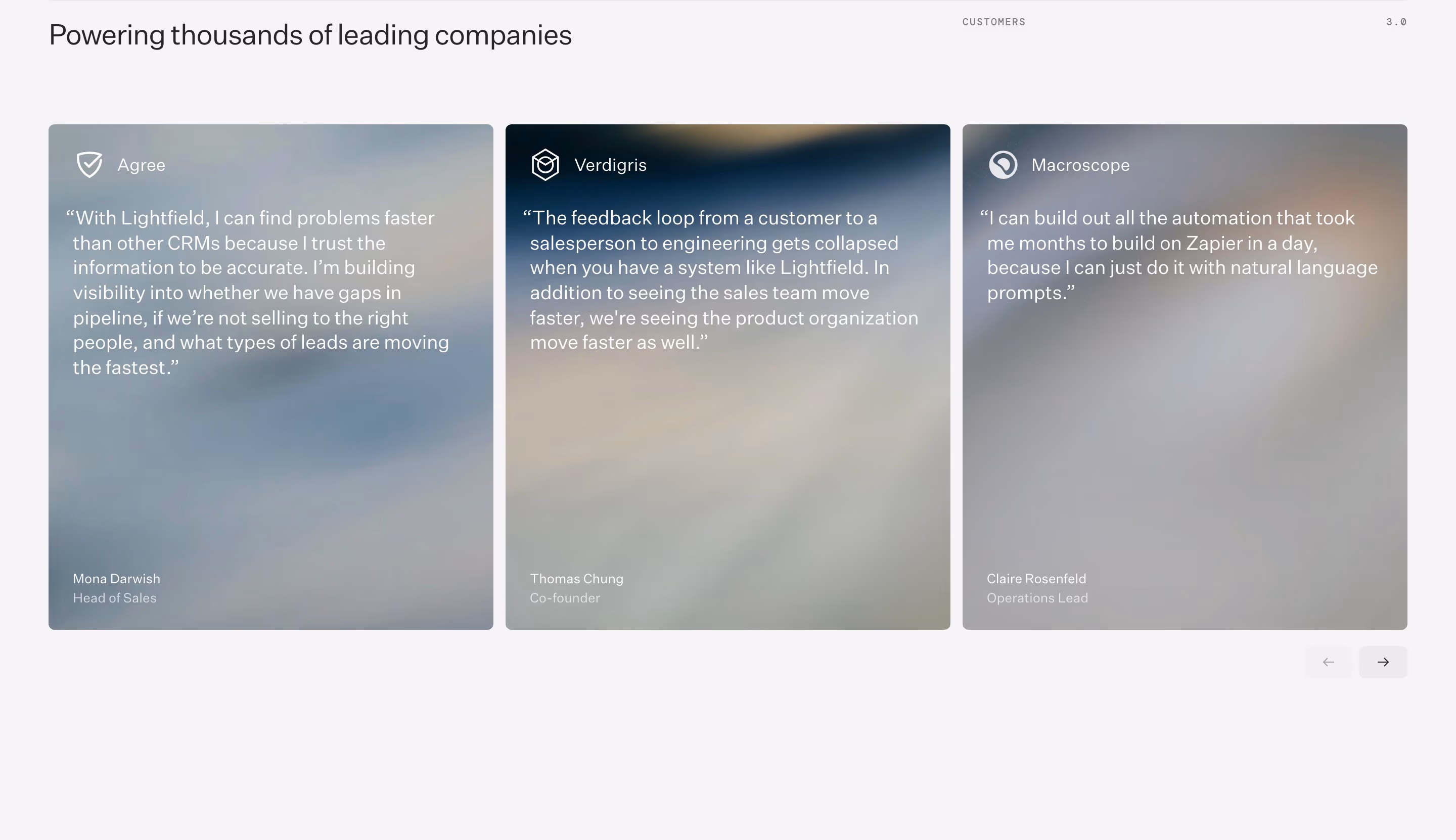 Lightfield testimonial design — Marketing