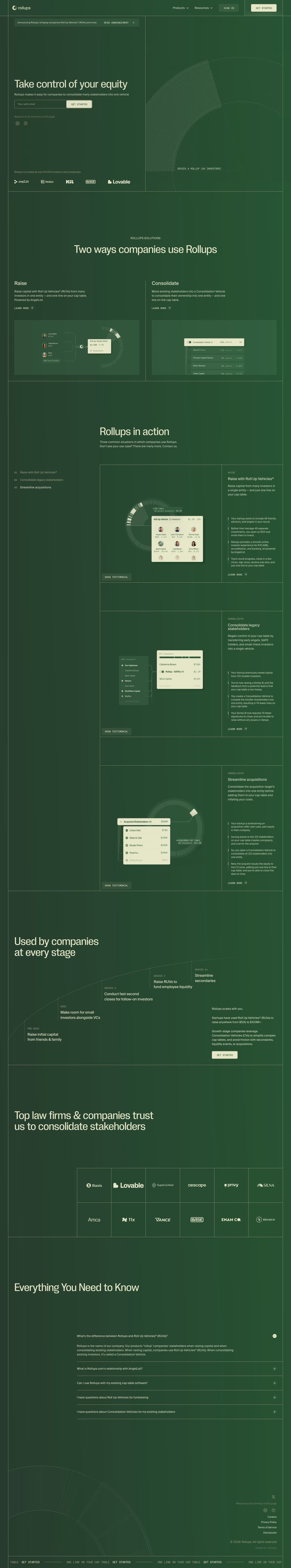 Rollups landing page design — Finance & Commerce