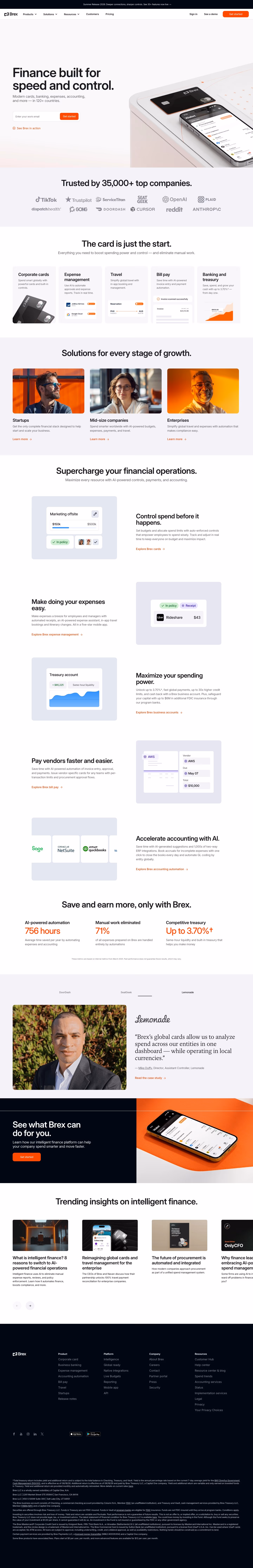 Brex landing page design — Finance & Commerce