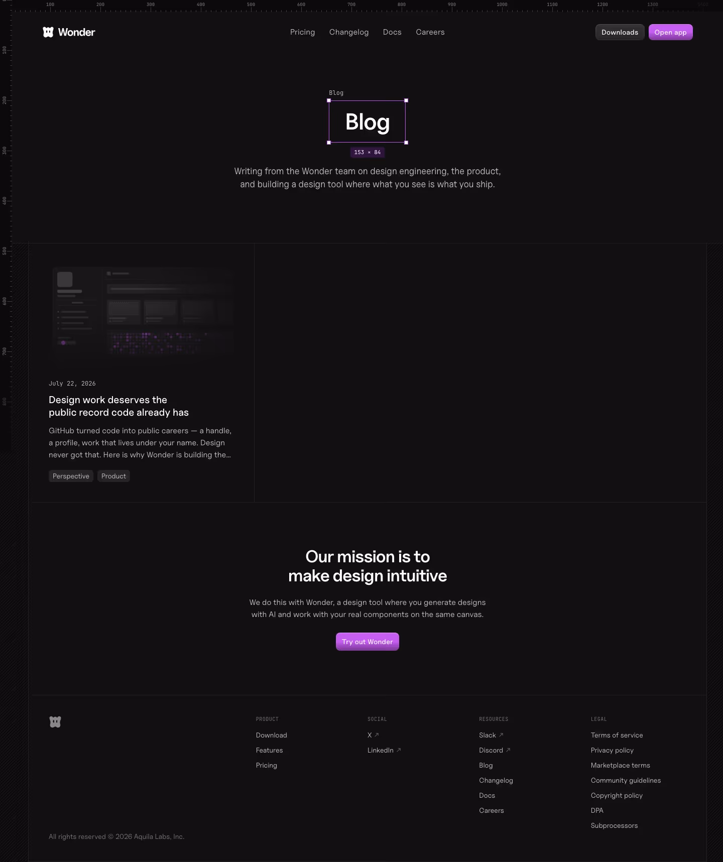 Wonder Blog pages section design