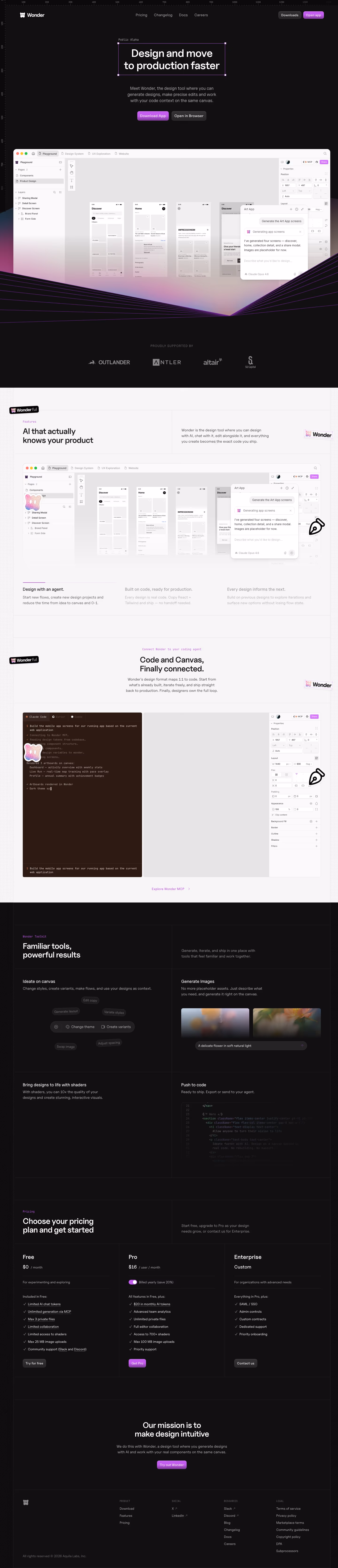Wonder landing page design
