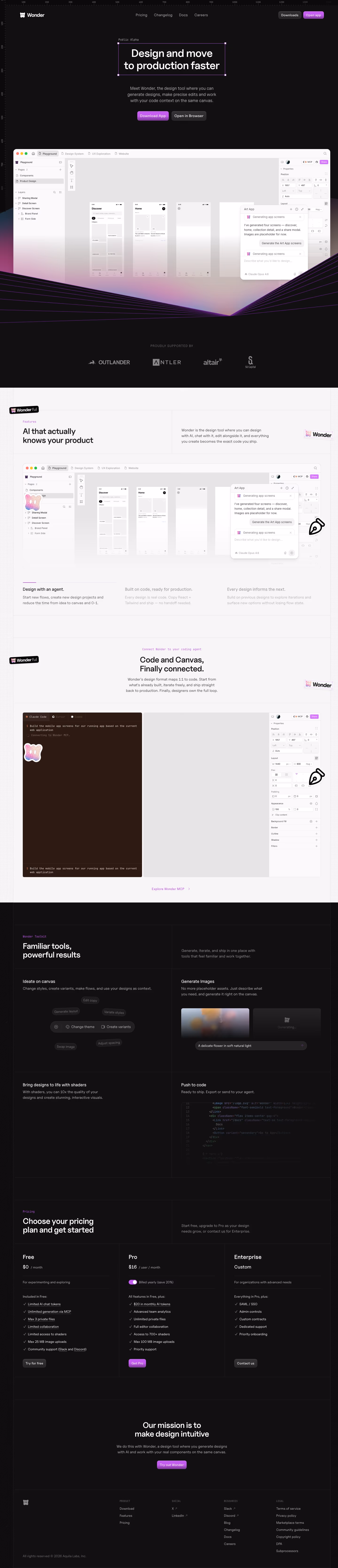 Wonder Pricing & Plans section design