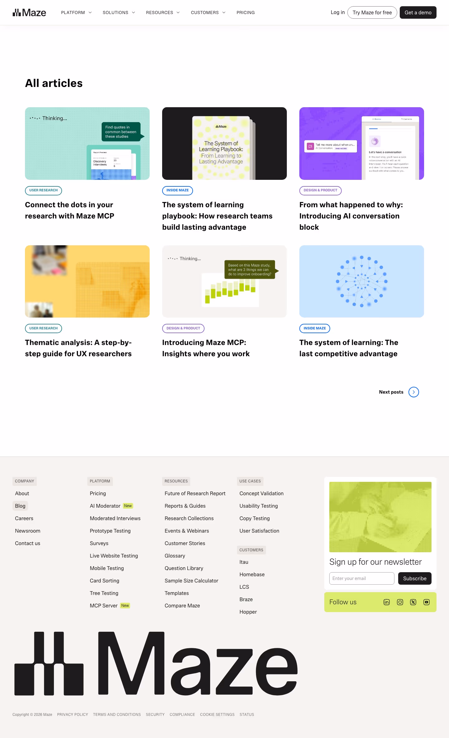 Maze Blog pages section design